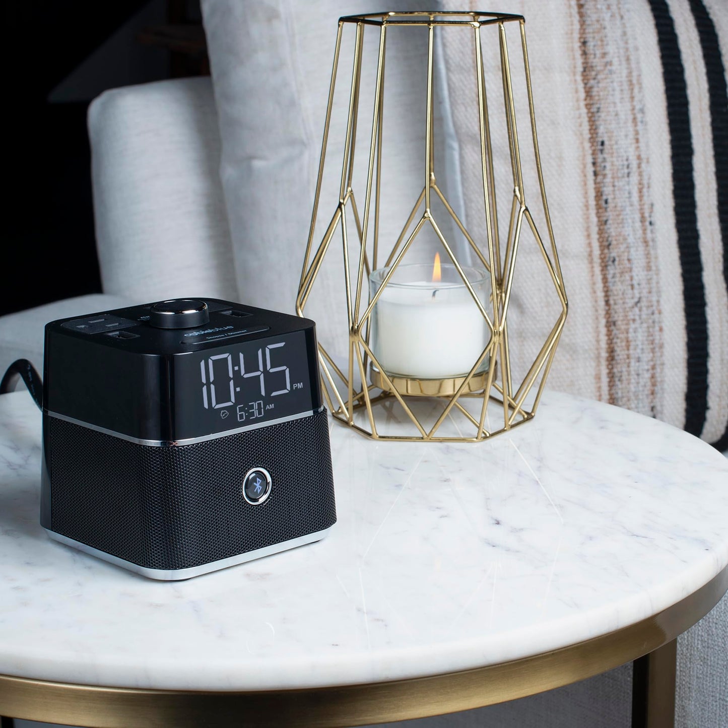Brandstand | CubieBlue | User Friendly & Convenient Alarm Clock Charger | 2 USB Ports | 2 Tamper Resistant Sockets | Brandstand Bluetooth Speaker