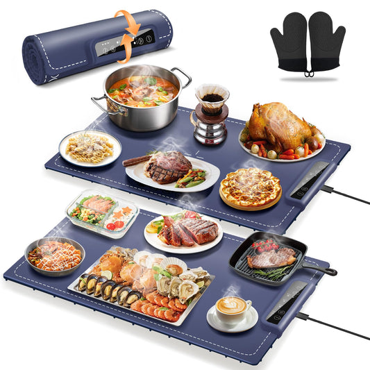 2 Pack Food Warming Mats for Countertop,Warming Mat for Food,Electric Warming Tray for Buffets Parties,Silicone Heating Mat for Food Portable Food Warmer for Home Kitchen Gift Daily Use Travel