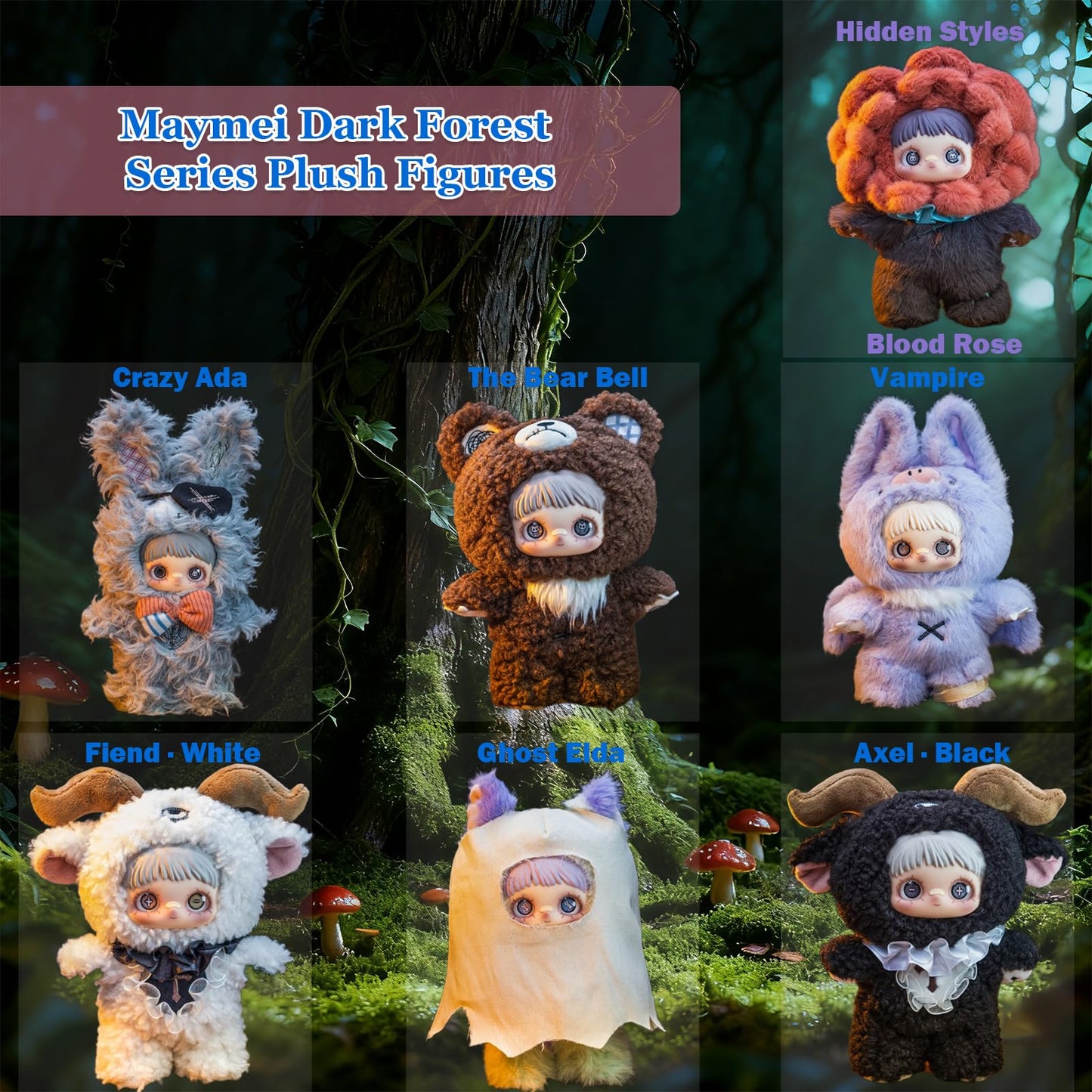 Waicommen Maymei Dark Forest Series Blind Plush Box, 1PC (1 of 7 Possible Styles), 6 Regular Figure and 1 Hidden Figure, for 15 Years Old and Up Collection, (Pack of 1)