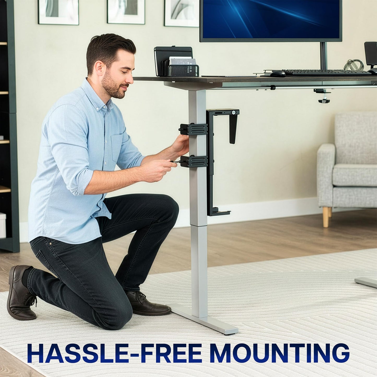 VIVO Adjustable Clamp-on Desk Leg PC Mount, Under Desk PC Mount, Computer Case CPU Holder with Tool-Free Installation, Black, MOUNT-PC01C