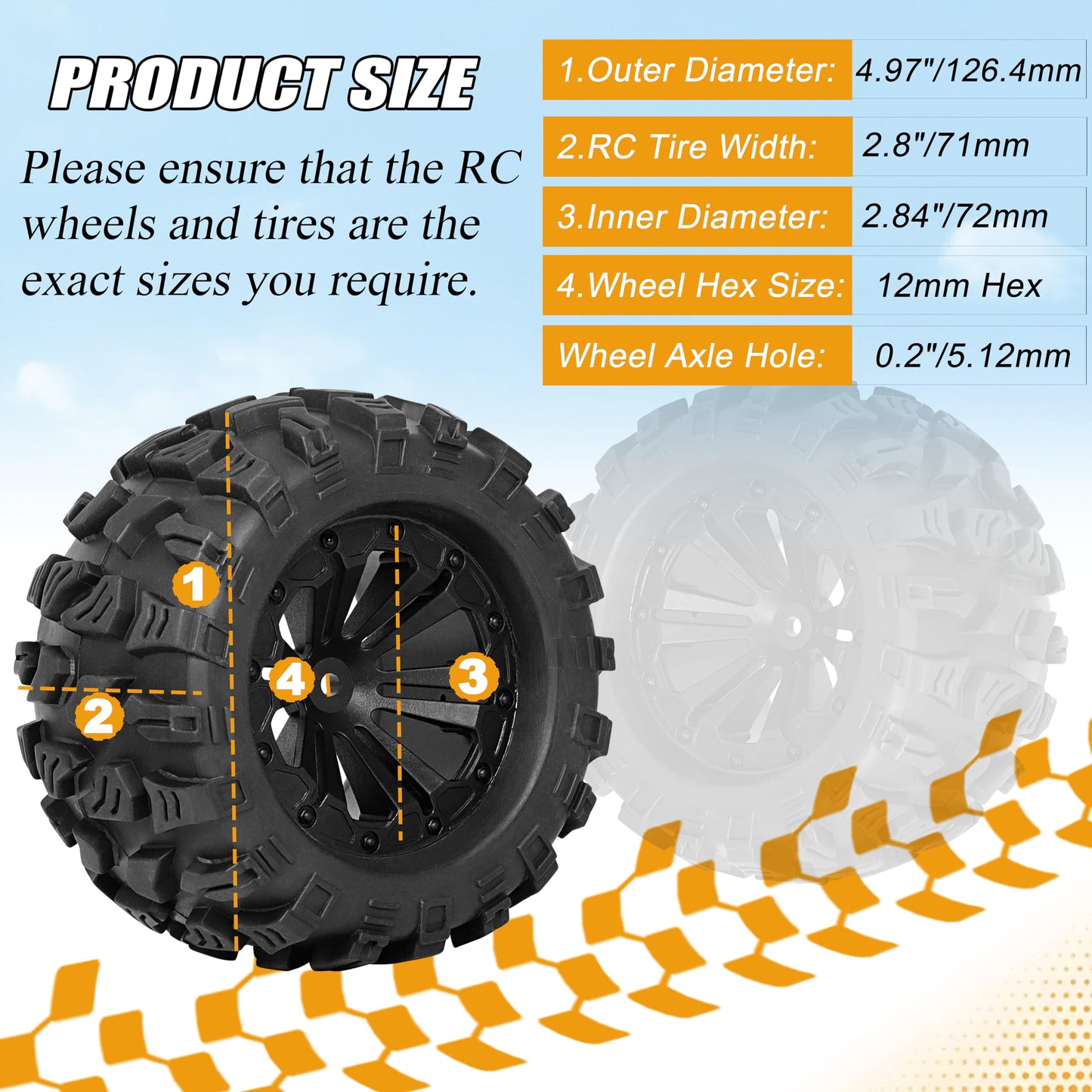 RC Station 12mm Hex RC Wheels and Tires 1/10 Scale 2.8 RC Truck Tires Wheels for Traxxas Rustler Stampede Hoss 2wd 4x4 vxl Tires Wheels Arrma Tires Wheels Redcat Volcano Tires Preglued