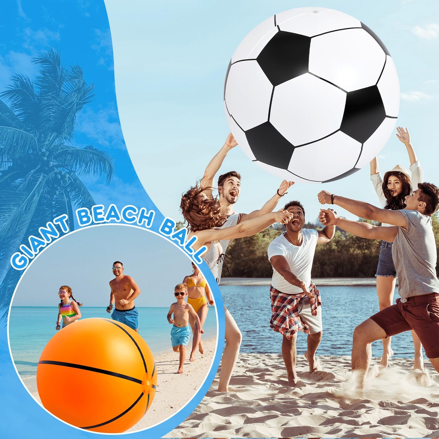 Lewtemi 3 Pcs 27 Inch / 40 Inch Giant Inflatable Sports Balls Large Inflatable Beach Ball Inflatable Baseballs Soccer Ball Basketball for Sports Themed Birthday Party Favor(40 Inch)
