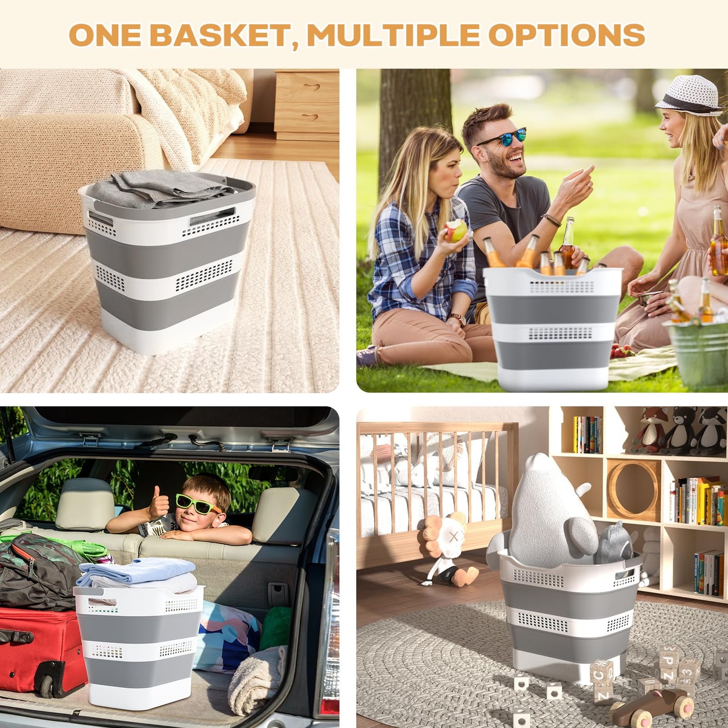 OOAMBB 43L+43L Collapsible Laundry Baskets plastic, Pop Up Laundry hamper/Storage Container, Foldable Laundry Basket with Handles, Durable,Space Saver (Grey, 2 Packs)