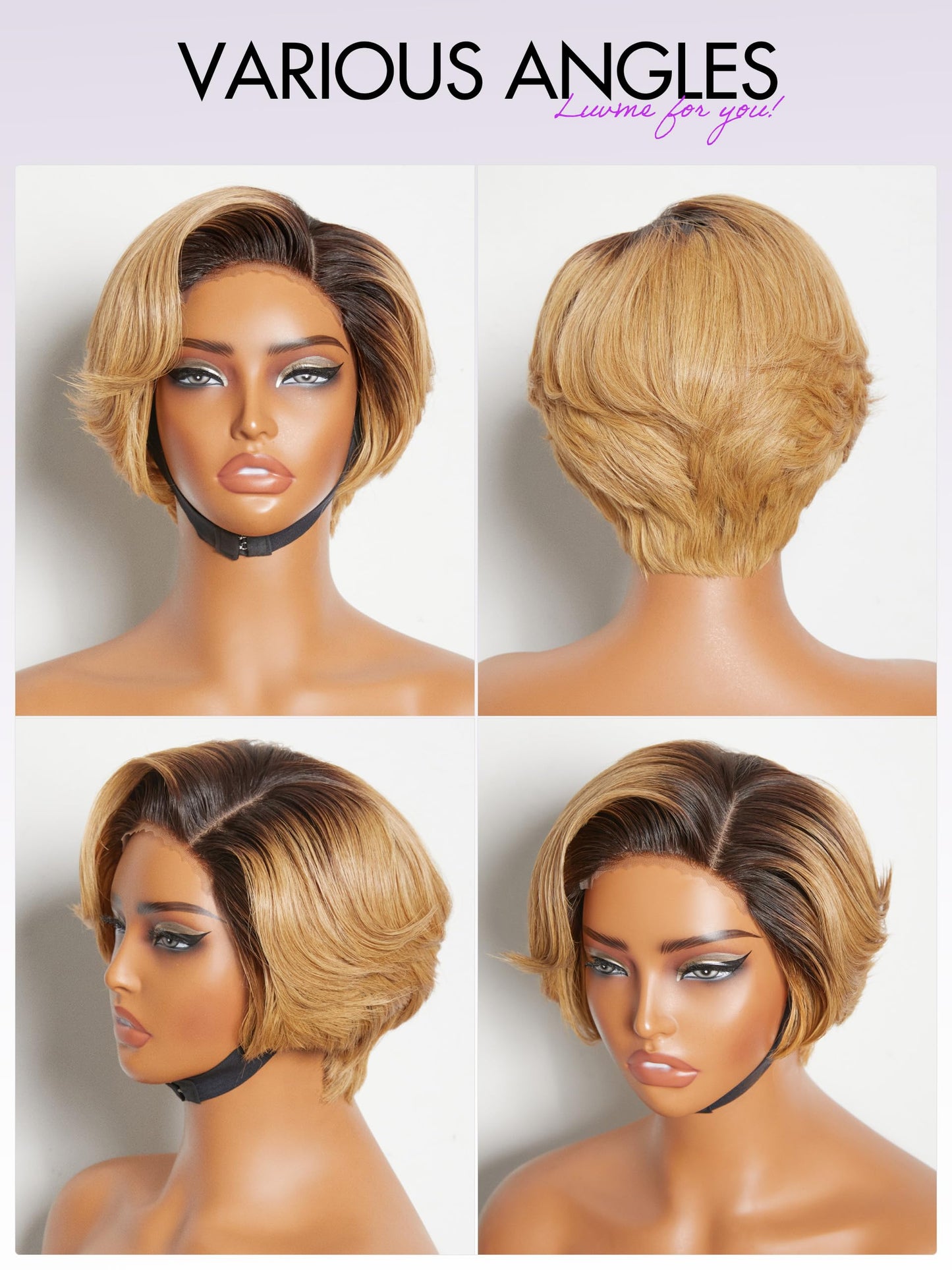 LUVME Ombre Blonde 4x4 Bob Wig Human Hair Glueless Wigs Human Hair Pre Plucked Pre Cut 6 inch Lace Front Glueless Wigs Human Hair 180% Density Short Bob Wigs for Women