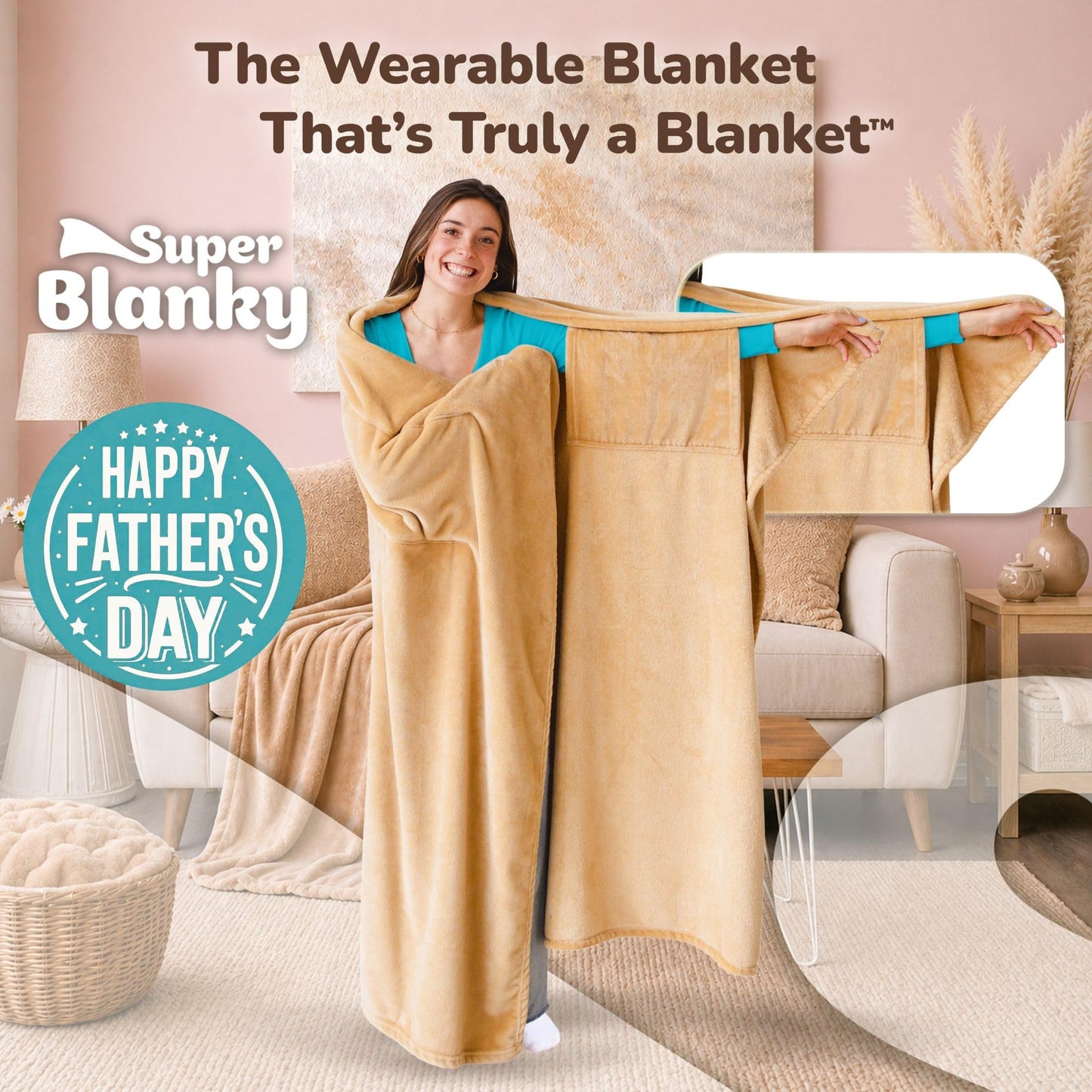 Super Blanky Wearable Blankets for Women, Comfy Wearable Blanket Men, Cozy Gifts for Women, Dorm Room Essentials, Graduation Gift for Her Girlfriend, Gifts for Wife Birthday Gift Ideas, Beige