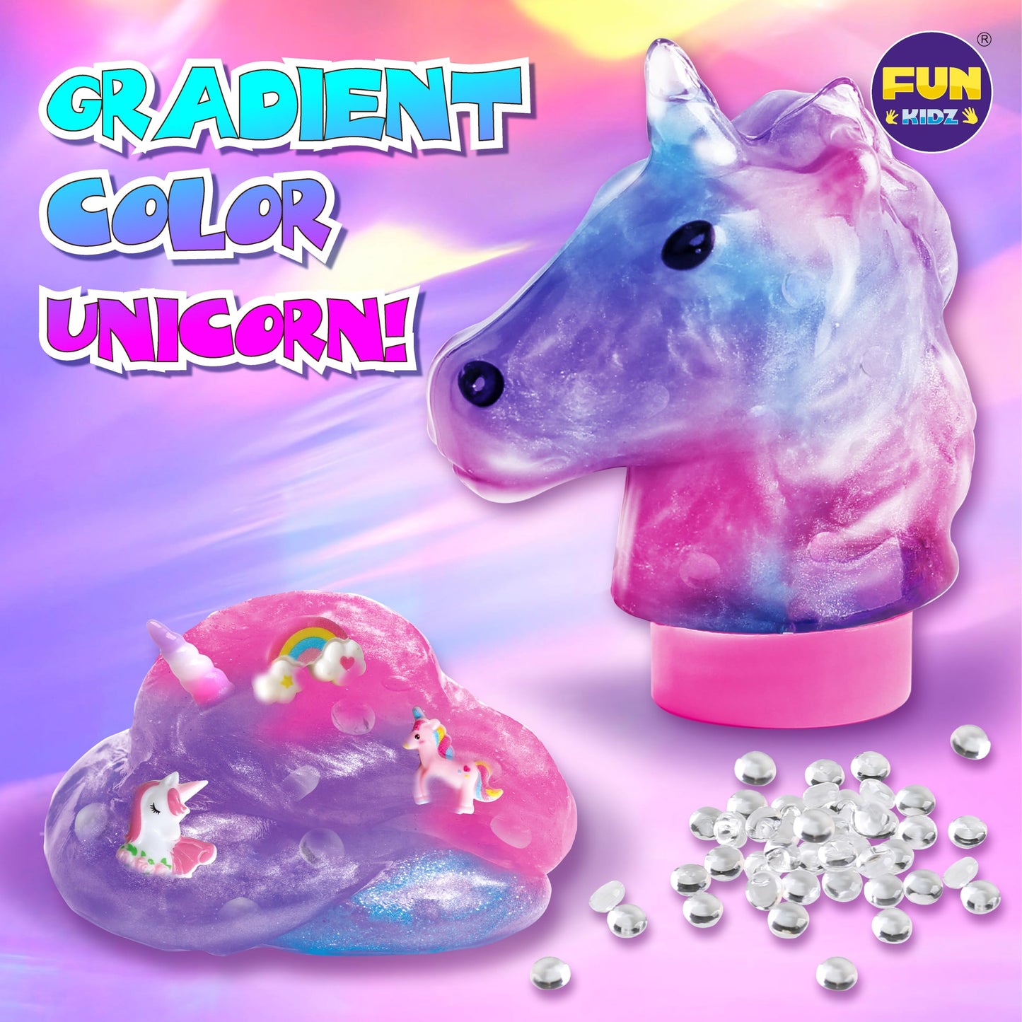 FUN KIDZ Unicorn Slime Kit for Girls, Fluffy Cloud Slime Toys Gifts for Ages 8-12 10-12 Kids Butter Squish Glitter Foam Clear Slime Making Kits for 6 7 8 9 10 Years Old with Unicorn Charms Supplies