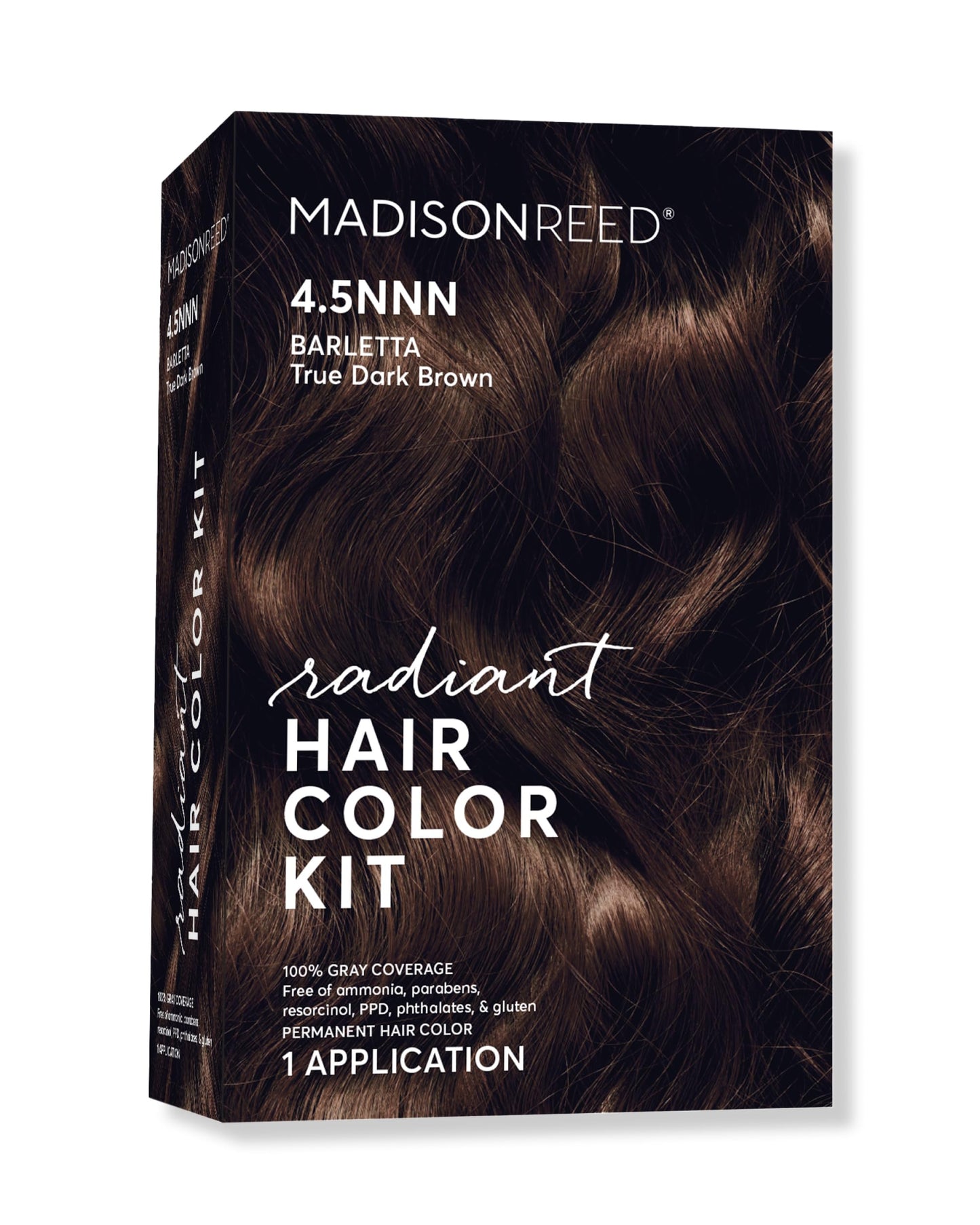 Madison Reed Radiant Hair Color Kit, Dark Brown for 100% Coverage of Resistant Gray Hair, Ammonia-Free, 4.5NNN Barletta Brown, Permanent Hair Dye, Pack of 1