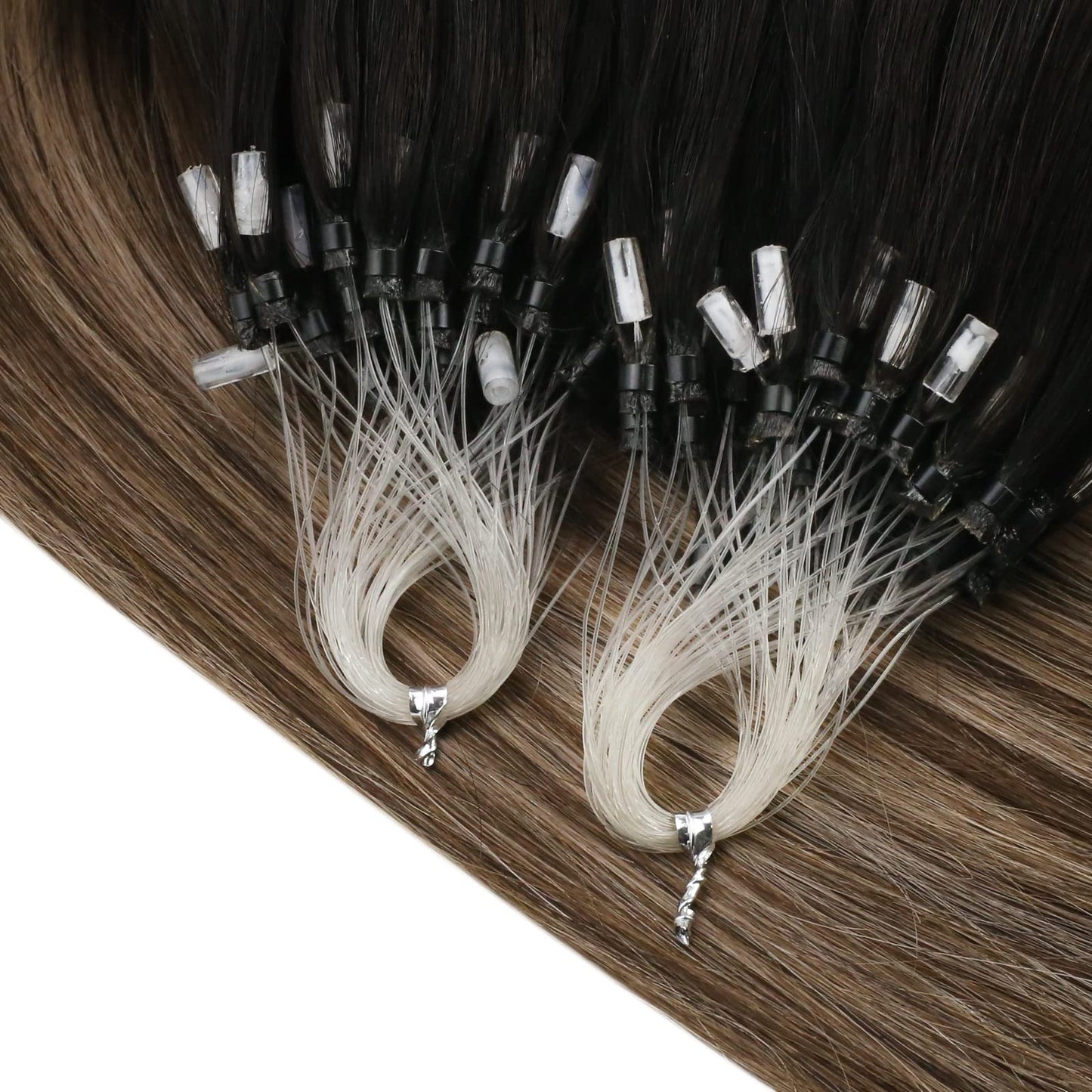 Sunny Hair Micro Loop Hair Extensions Real Human Hair Soft Micro Ring Hair Extensions Human Hair Black Balayage Dark Brown Ombre Medium Ash Blonde Micro Hair Extensions Black for Women 50g 20inch