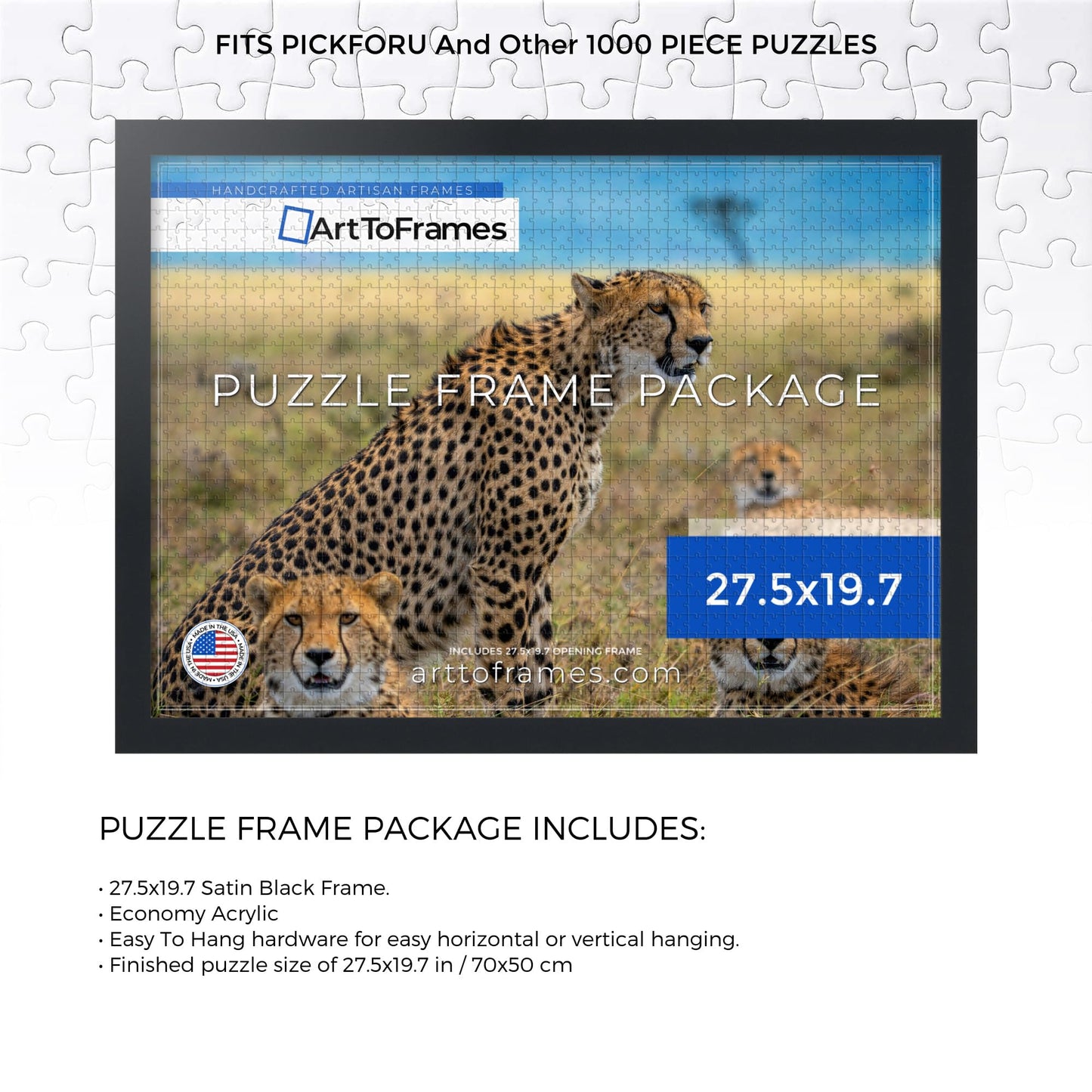 ArtToFrames 27.5x19.7 INCH / 50x70 CM Black Frame for 1000 piece Puzzles.This 1.25 Inch Custom MDF Puzzle Frame is Black - Comes with Economy Acrylic (PuzzleFRBW26079-27.5x19.7)