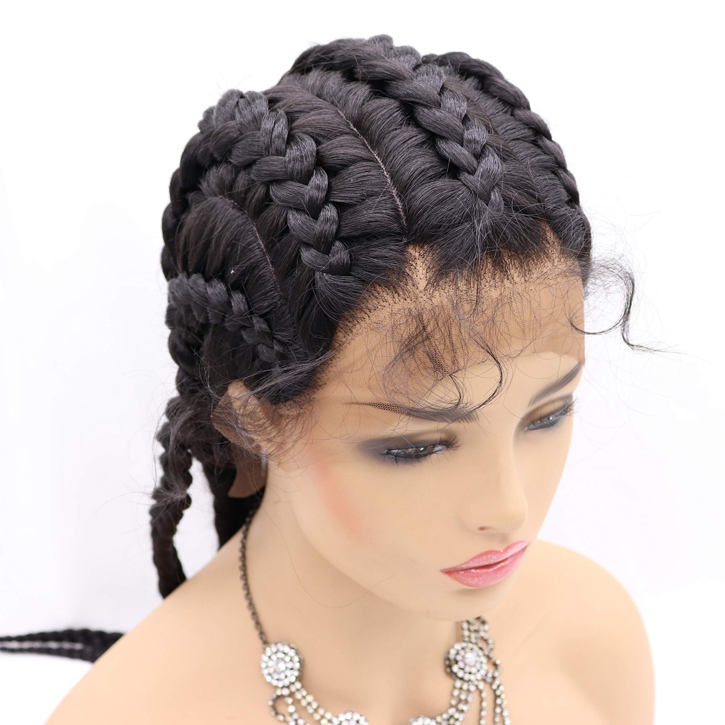 xiweiya Twist Dutch Braids Long Black Lace Front Braids Wig 5 Braids Box Braids Cornrow Braided Wig with Baby Hair Crochet Braids Hair Natural Hairline Xpression Braiding Hair For Women