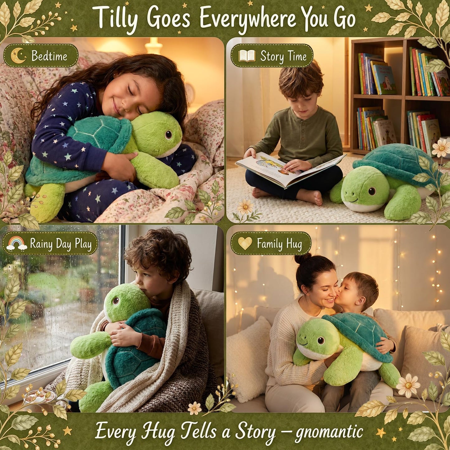 gnomantic Turtle Weighted Stuffed Animals - 22 Inch 4.5 Pounds Weighted Plushies Sea Turtle Animal - Big Stuffed Tortoise Plush Pillow - Cute Plush Toys Gifts for Kids & Adults (22" 4.5 lbs Green)