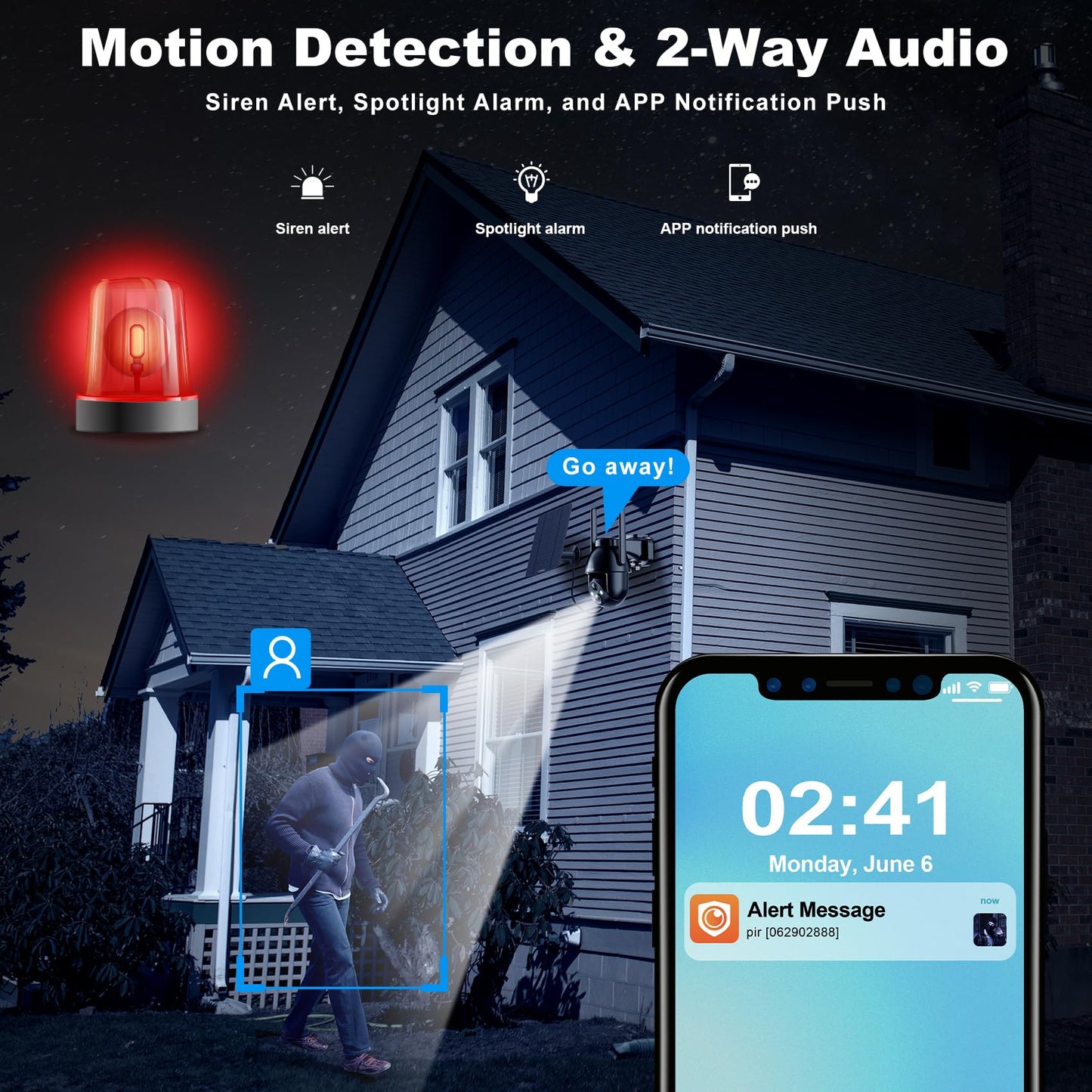 4G LTE Cellular Security Camera, Solar Security Cameras Wireless Outdoor with Built in SIM Card, No WiFi Security Camera Featuring 3MP 2K HD, PIR Motion Detection, Color Night Vision, 2-Way Talk