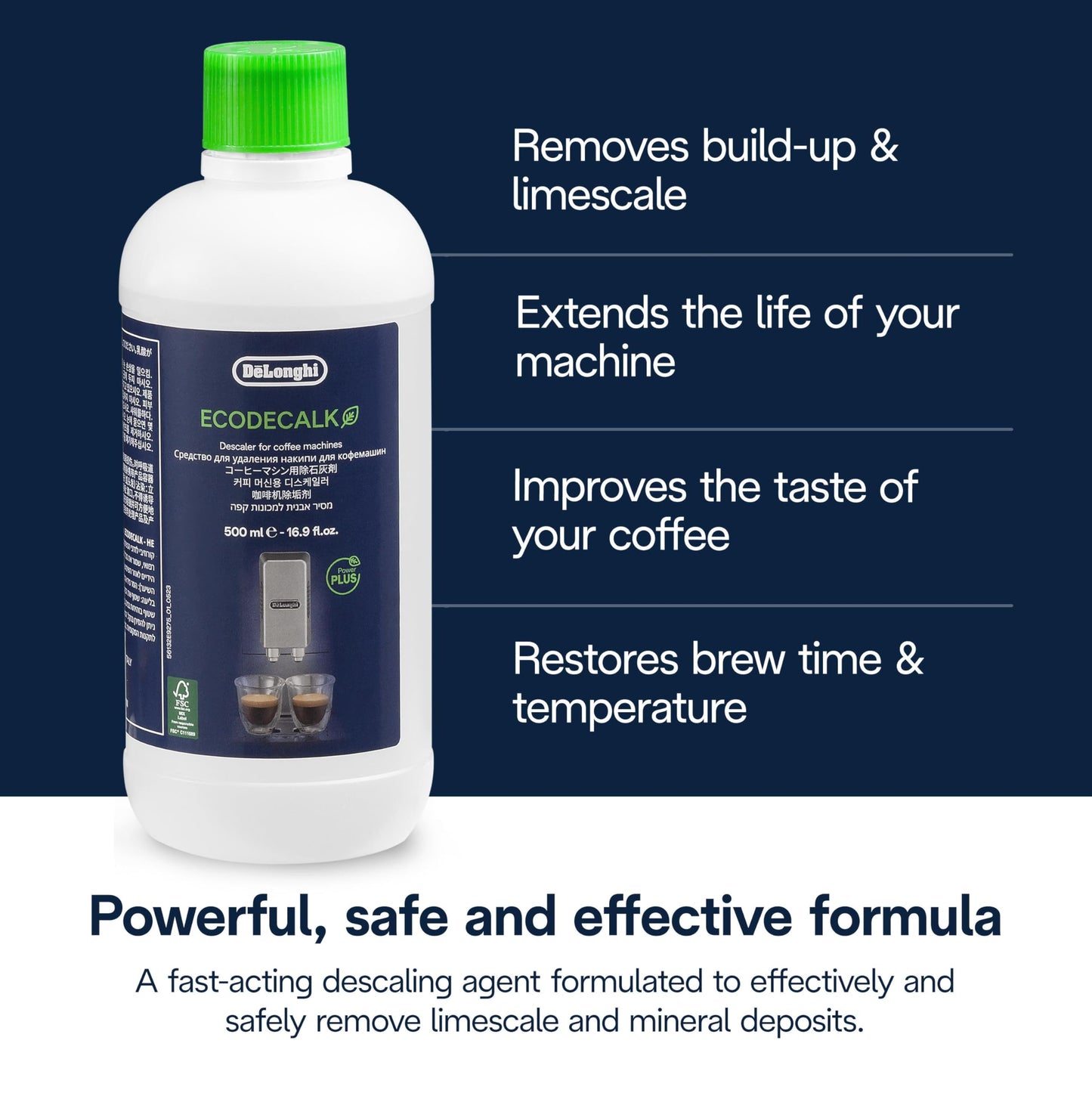De'Longhi EcoDecalk Descaler 2-Pack, Eco-Friendly Universal Descaling Solution for Coffee & Espresso Machines, 33.8 oz (10 uses)