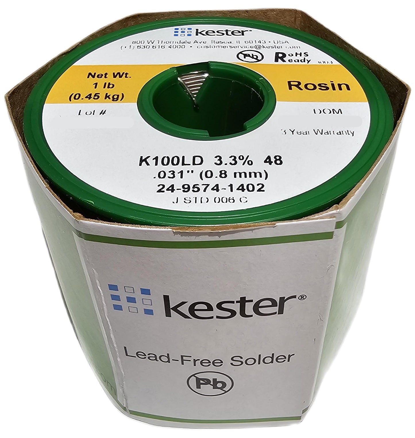 Kester 24-9574-1402 K100LD, Lead-Free, Rosin Wire Solder, .031" Diameter-Low Cost Alloy, 1 LB Spool