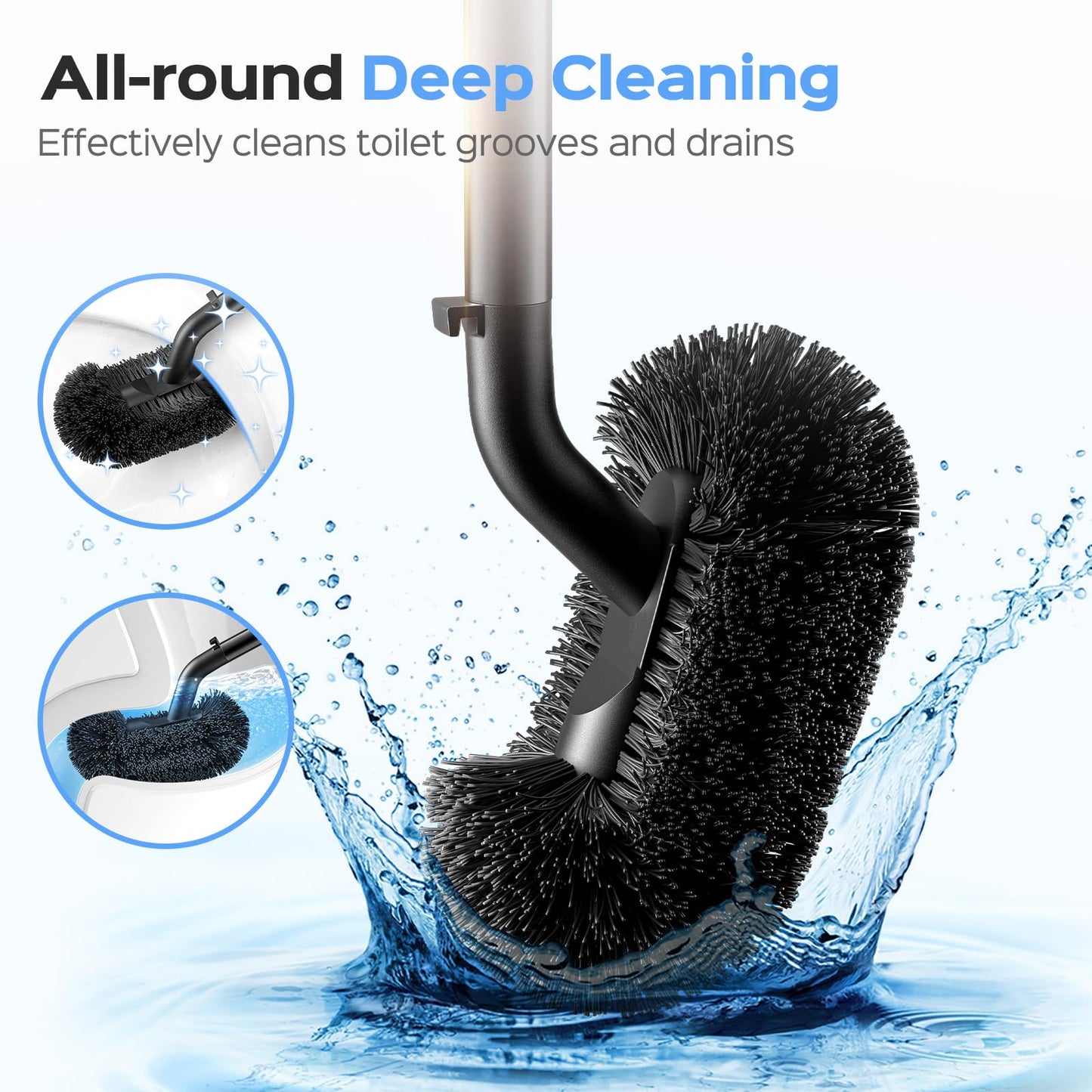 HAMITOR Toilet Plunger and Brush Set: 2 in 1 Stainless Steel Combo with Curved Bristles - Heavy Duty Toilet Unclogging for Family Bathroom - Compact Hideaway Apartment Cleaning Accessories - Black