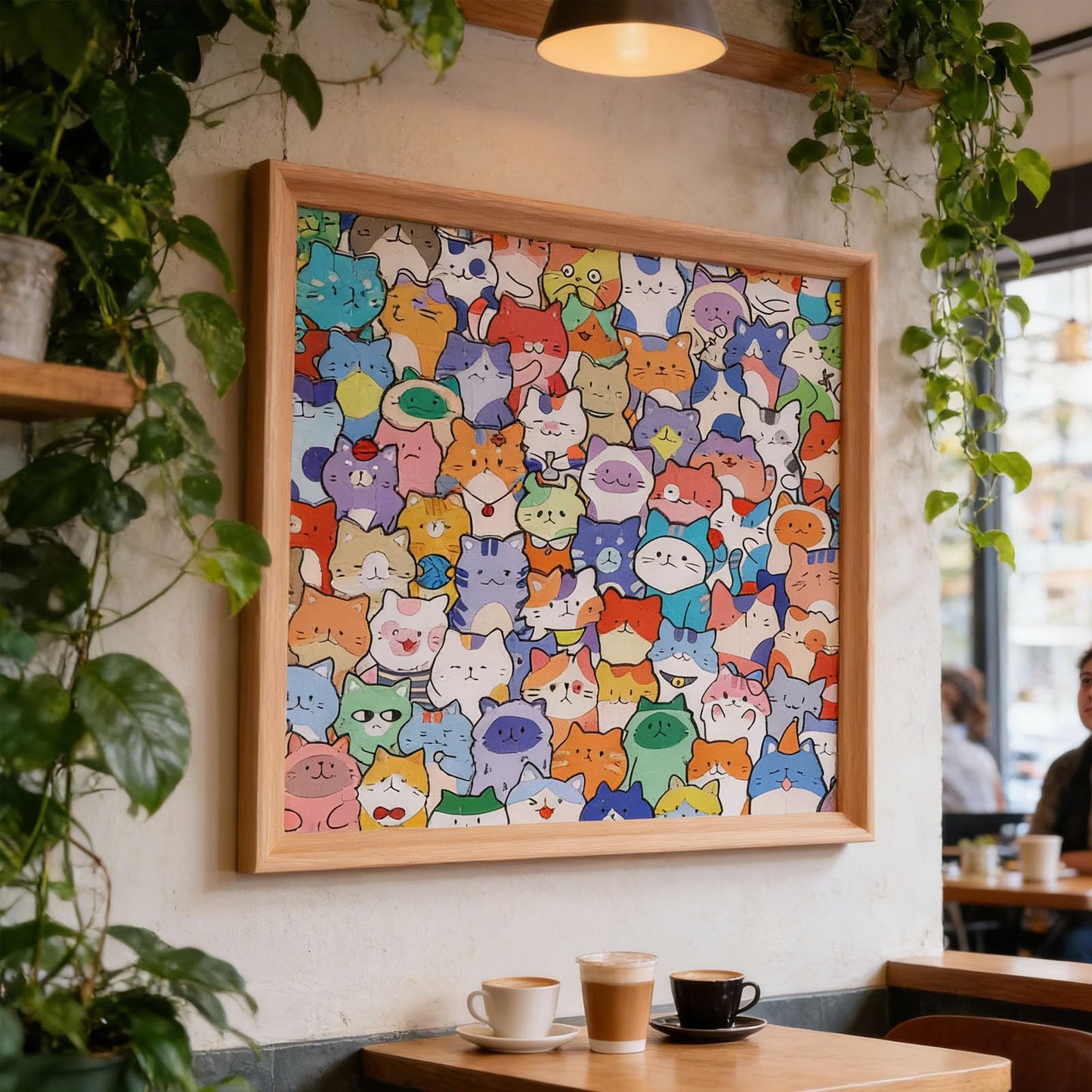 Little Kitties - Wooden Coloring Puzzle, Puzzle/Drawing/Assembly All in One, Wooden Cat Coloring Puzzle Frame, Natural Wood Grain, Equipped Marker Pen