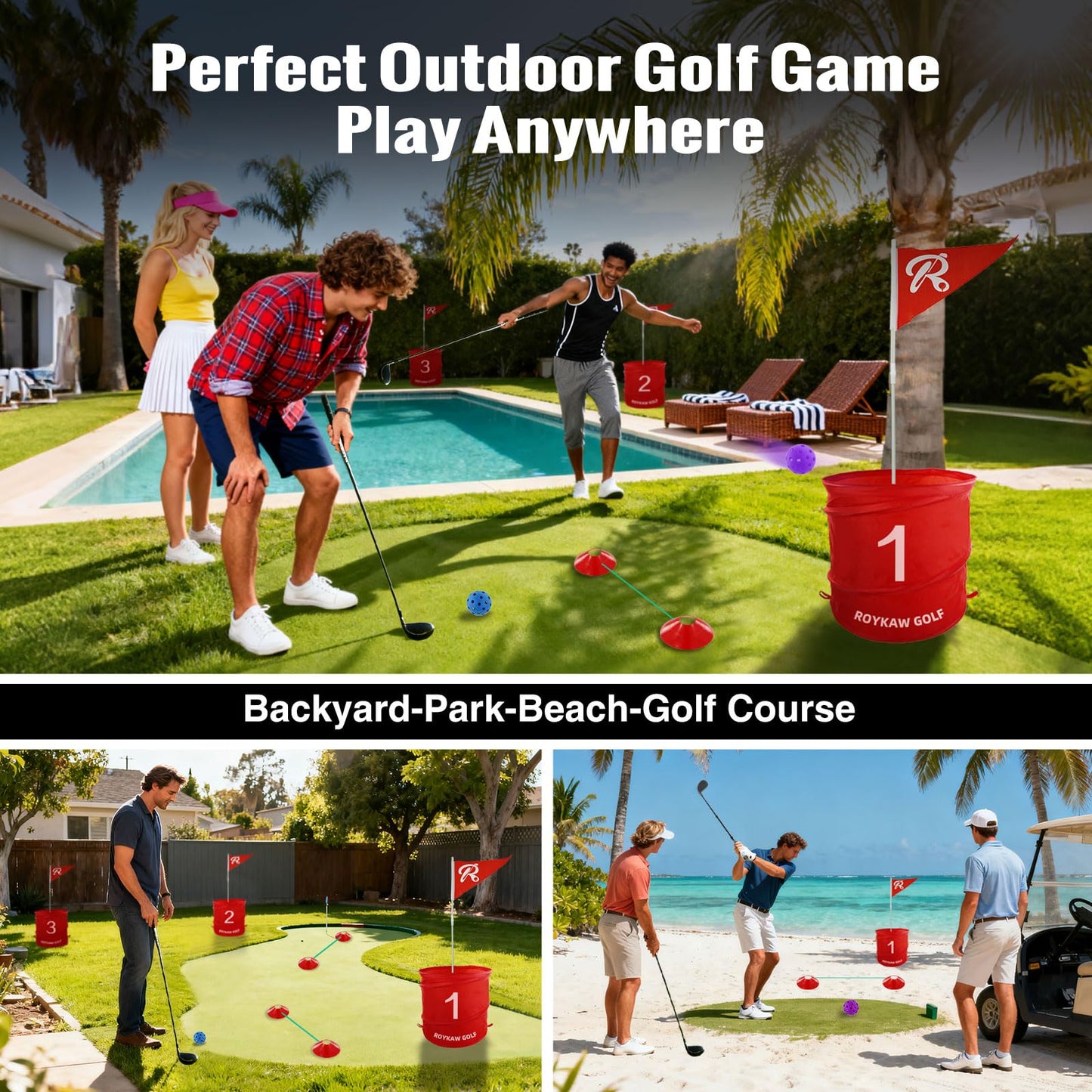 Roykaw Backyard Golf Game, 9 Holes Bucket Game with Balls, Battle Golf Game for Outdoor Beach Park & Indoor, Golf Yard Game Set for Fun, Fits Family & Friend Party (No Golf Club)