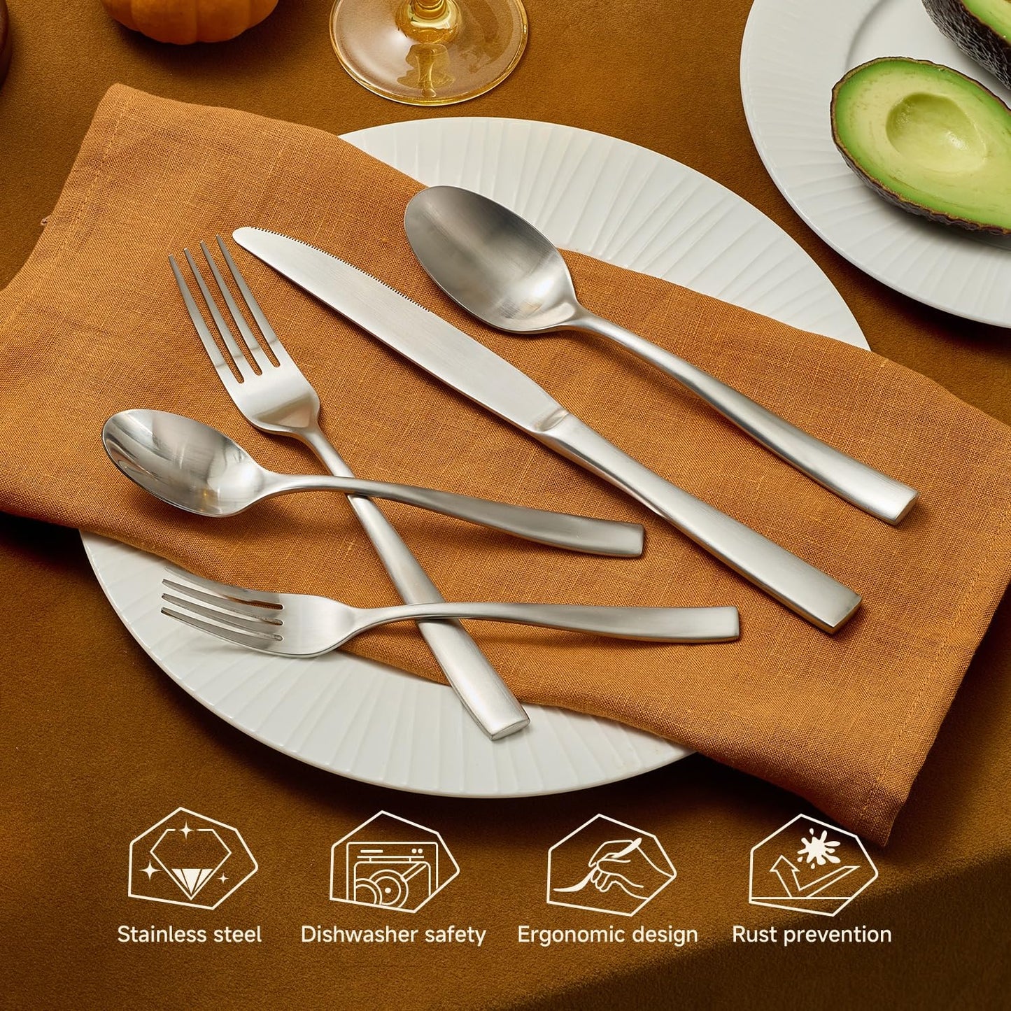 KINGSTONE 40-Piece Silverware Set for 8, Matte Stainless Steel Flatware Set with Forks, Knives, Spoons, Dishwasher Safe, Rust Resistant Cutlery for Home & Wedding