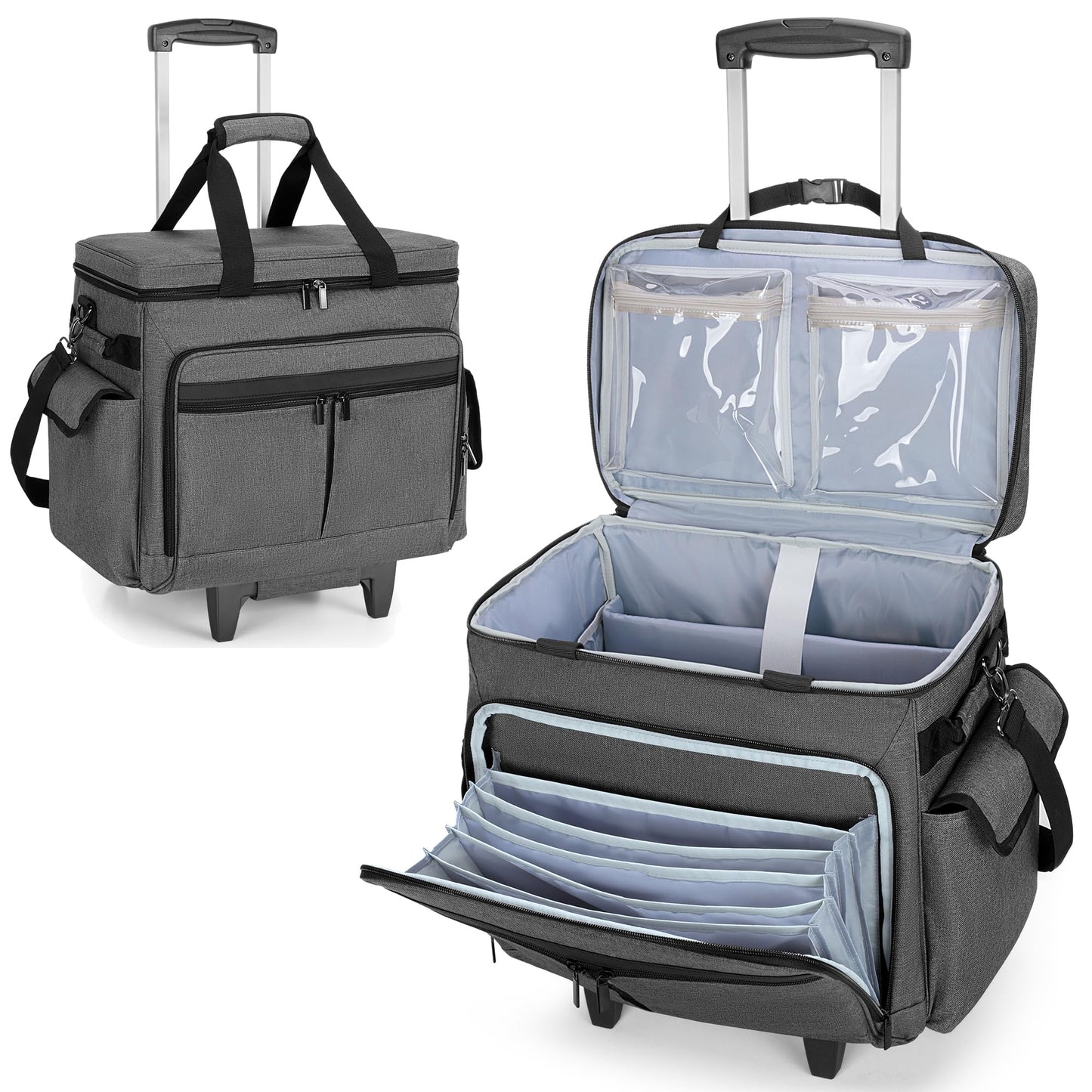 Trunab Rolling Teacher Bag with Expandable File Pocket and Detachable Trolley, Teacher Tote Bag with Wheels for up to 15.6 Inches Laptop (Patented Design) (Grey)