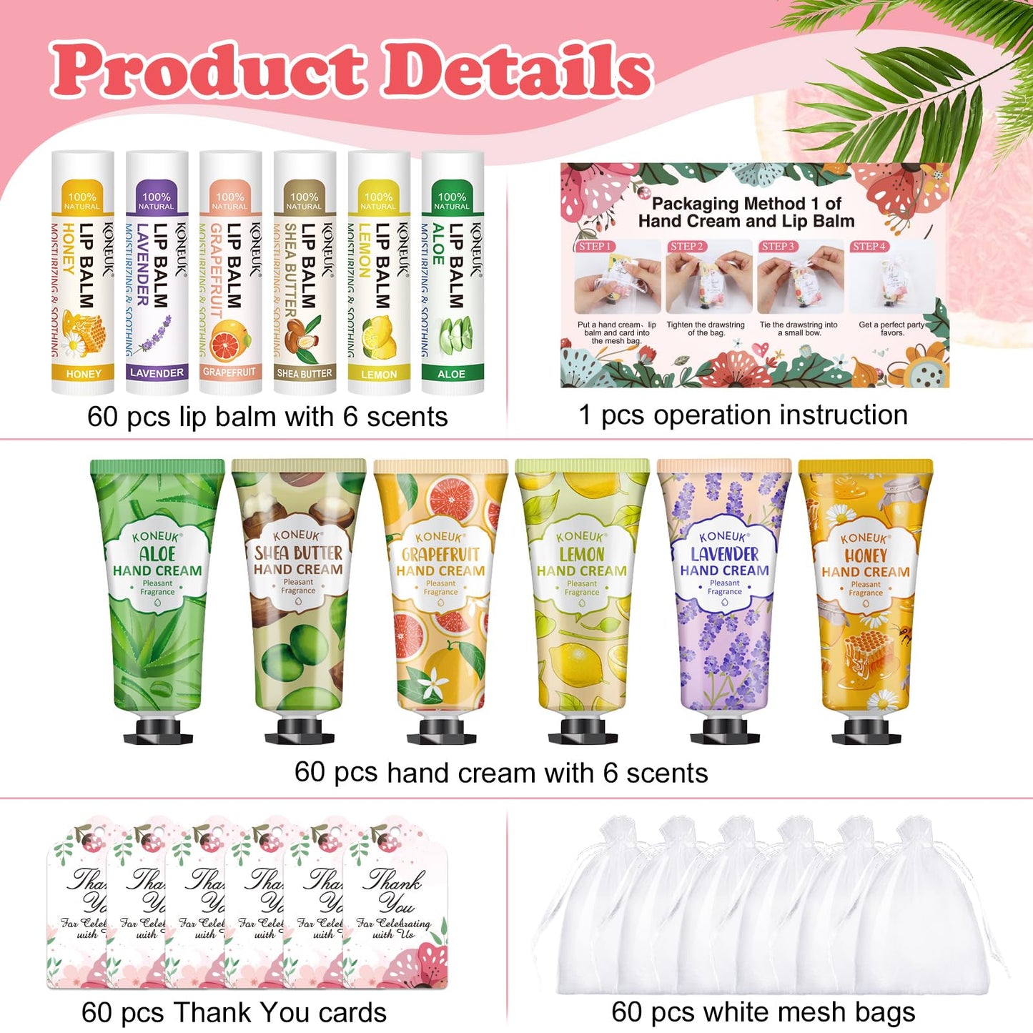 60 Pack Hand Cream Bulk and Lip Balm Bulk Sets, Valentines Day Gifts for Her, Bridal Shower Favors and Wedding Shower Favors for Guests, Mothers Day Gifts for Mom, Thank You Gifts for Women
