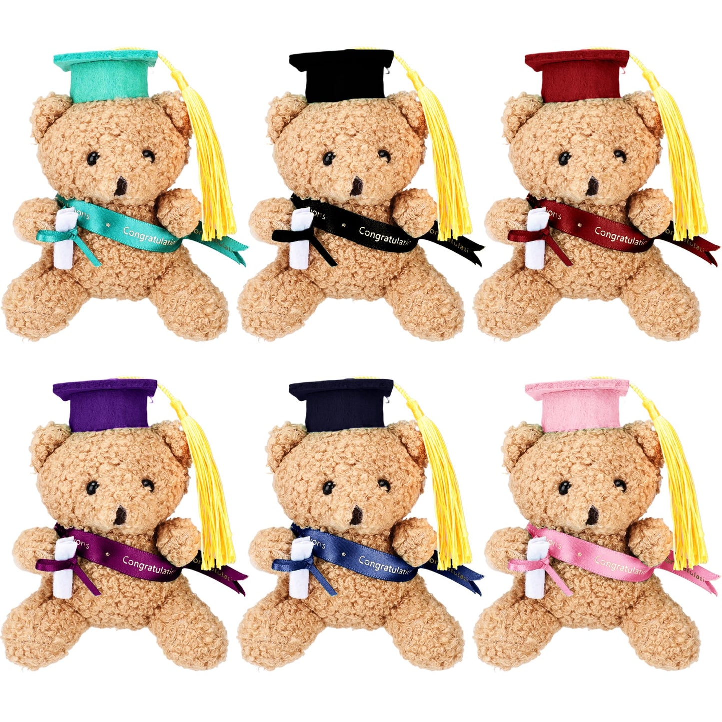 Mikasee 6 Pcs 5.12 Inch Mini Graduation Stuffed Bear Soft Stuffed Graduated Bears School Graduation Bear for Preschool Graduation Gift (Color Set 1)