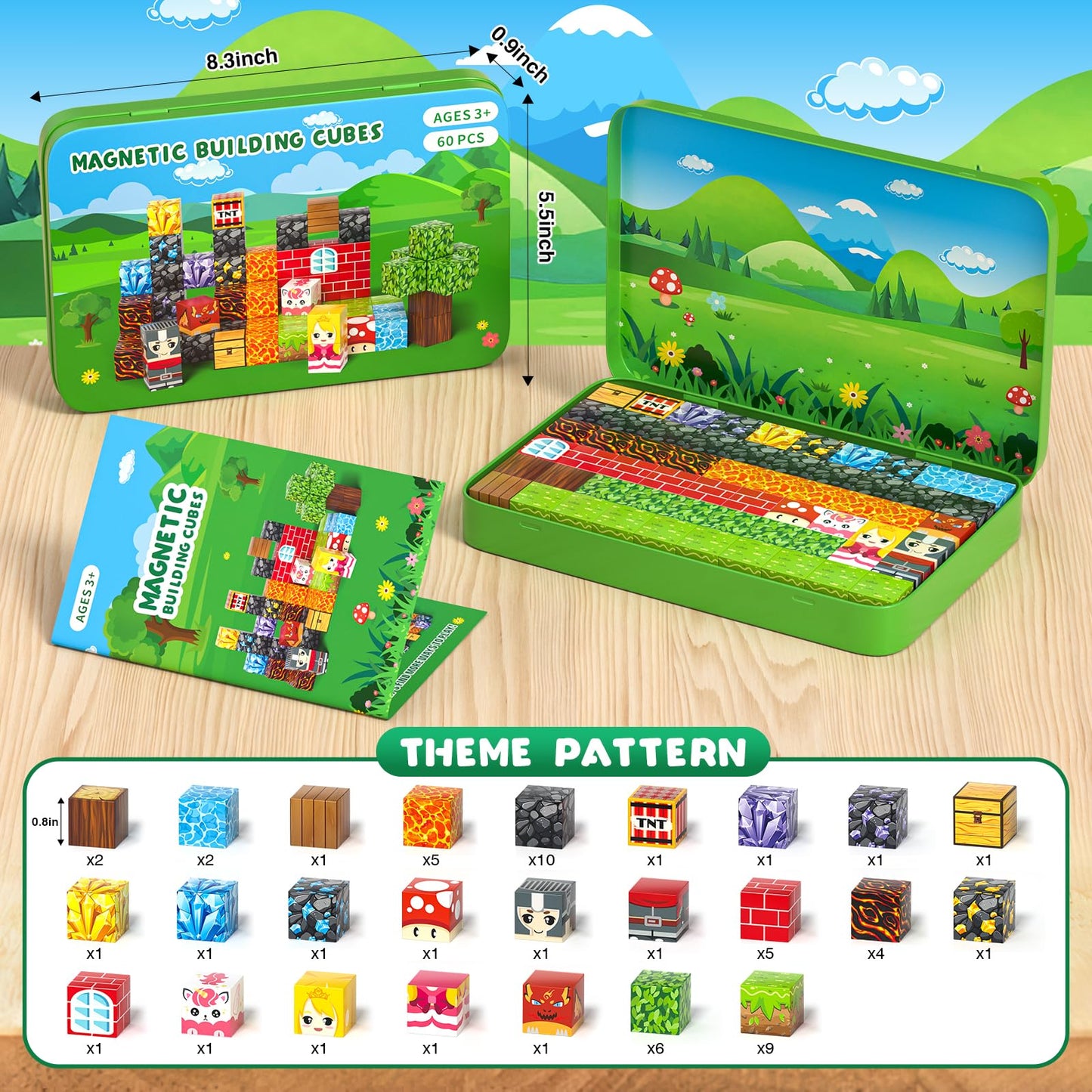 Axirata 60PCS Mini Magnetic Blocks Travel Toy for Kids, Mini Magnetic Tiles Building Cubes with Portable Iron Box, STEM Learning Sensory Toy for Toddler Boys Girls Age 3-5 4-8 8-12+
