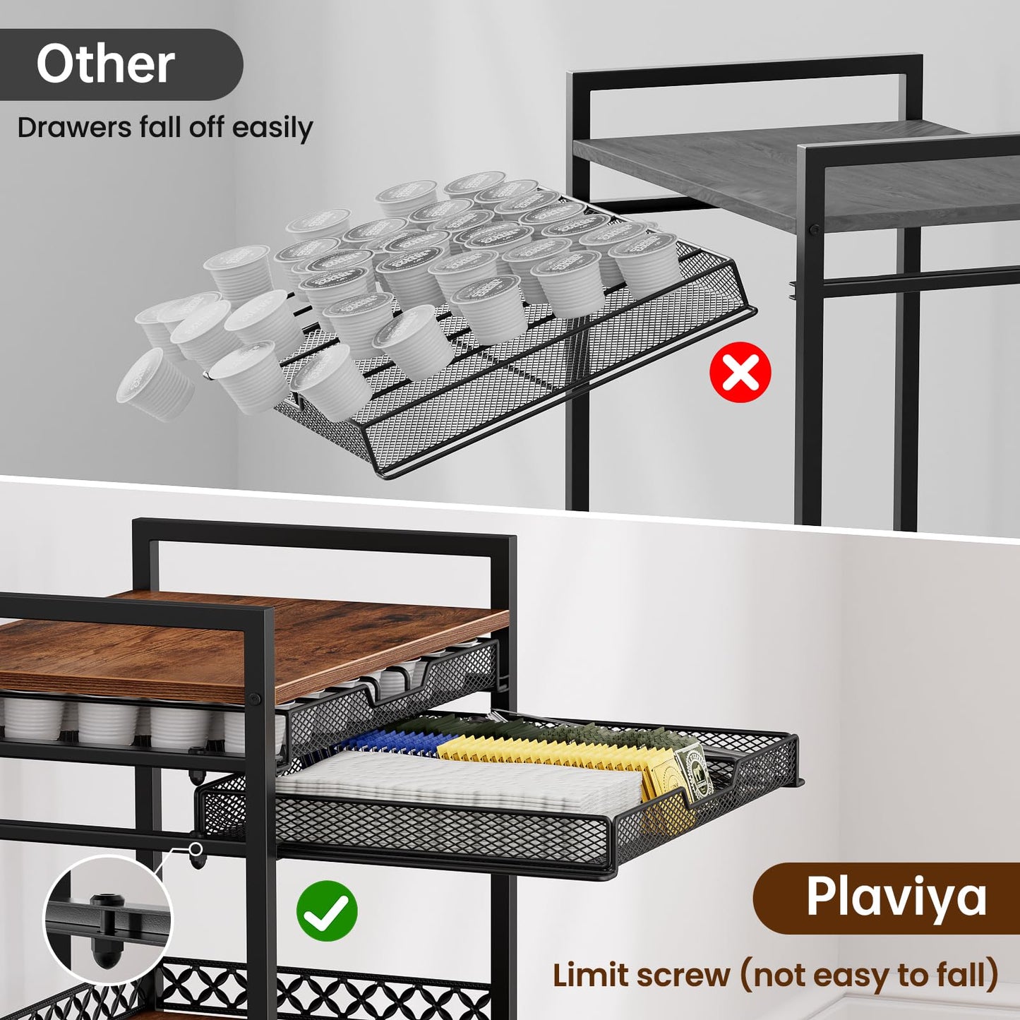 Plaviya K Cup Holder Rack, Coffee Station Organizer for Nespresso Vertuo and K Cup Capsules, Multi-Functional Bar Accessories Organizer With Wheels for Living Room, Kitchen