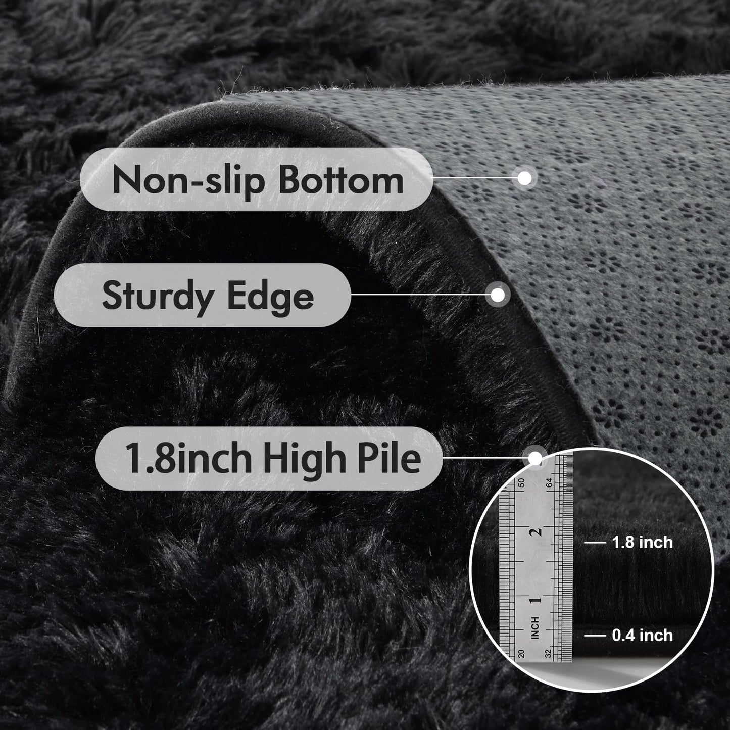 6x9 Ft Large Shag Black Rug for Living Room, Ultra Soft Fluffy Furry Area Rugs for Bedroom Indoor Floor, Aesthetic Carpet for Kids Home Decor