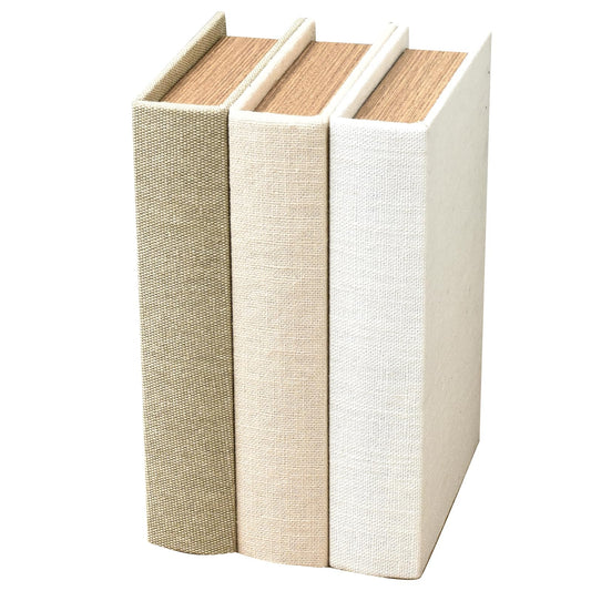 DECOR4SEASON Modern Linen and Wood Decorative Faux Book Boxes Set of 3,10", Taupe,Beige,Off White