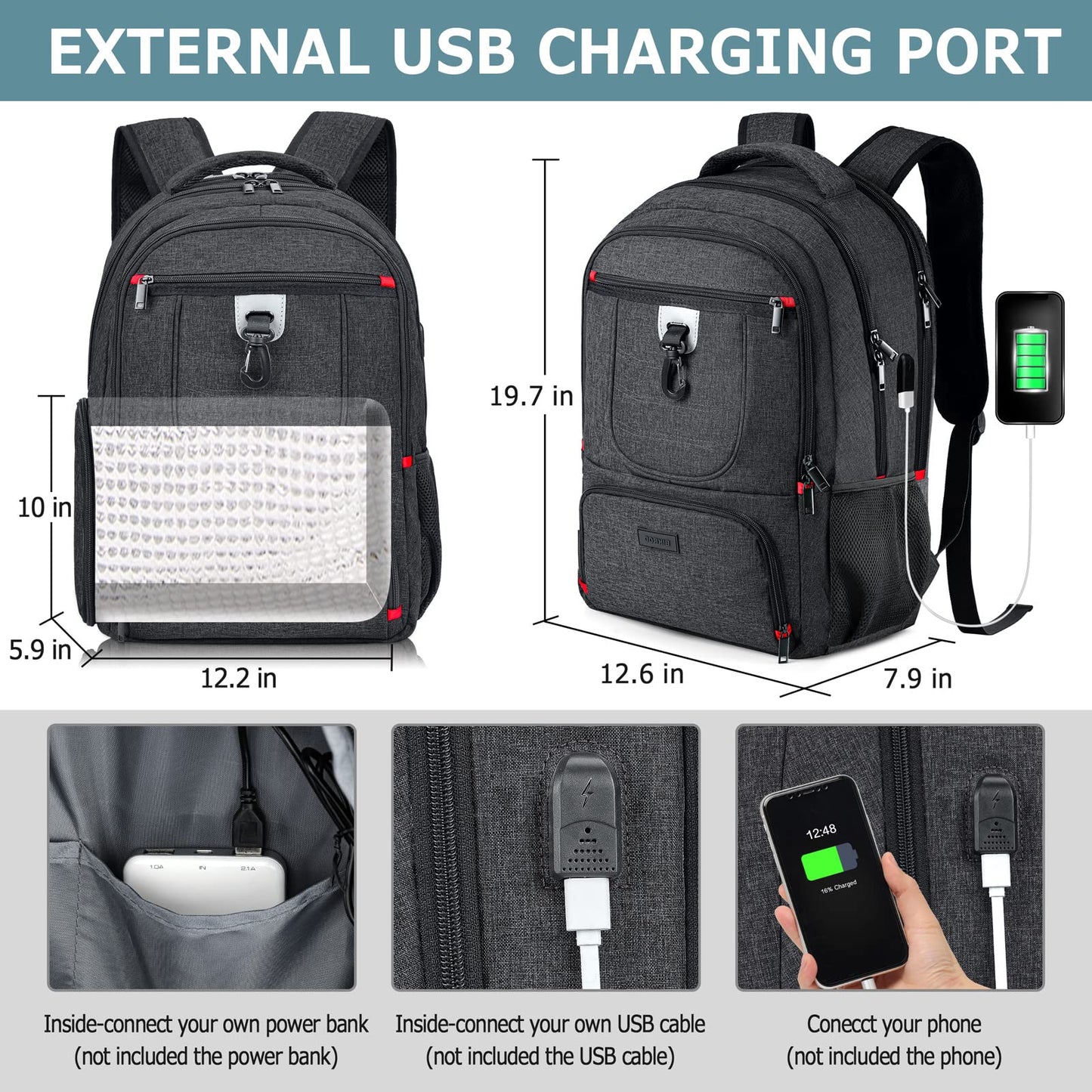 Lunch Backpack, Insulated Cooler Lunch Bag Backpack, Large Travel 17.3 Laptop Back Pack Sturdy Computer College School Bookbag for Women Men for Men Women Work Hiking Picnic