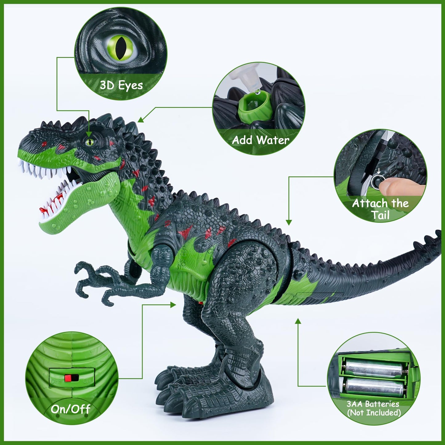 AHCo. Big Walking T-Rex Dinosaur Toy Plus for Kids – Realistic Tyrannosaurus Toys with 3D Eyes, Mist Spray, Lights and Roar Sound – Gift for Toddlers Ages 3+ Years
