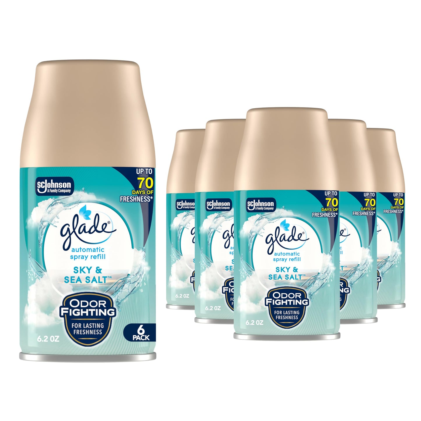 Glade Automatic Spray Refill, Sky & Sea Salt, Scented Air Freshener for Home and Bathroom, 6.2 Oz, 6 Count