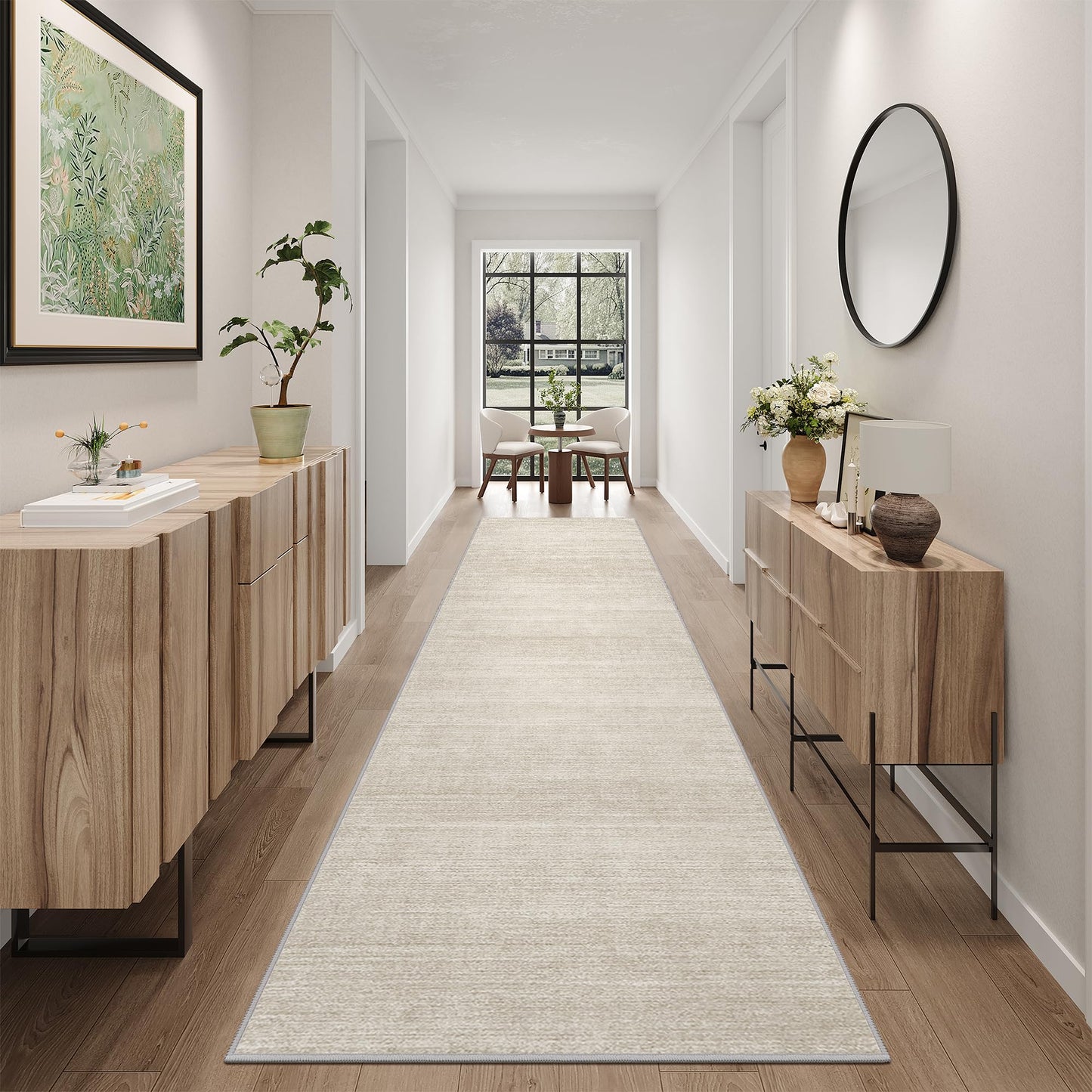 Art&Tuft Non-Slip Runner Rug - 3x8 Runner Rug Washable Low-Pile Rugs Runners, Soft Distressed Carpet Runner for Bedroom Bathroom Kitchen Laundry Living Room, Beige