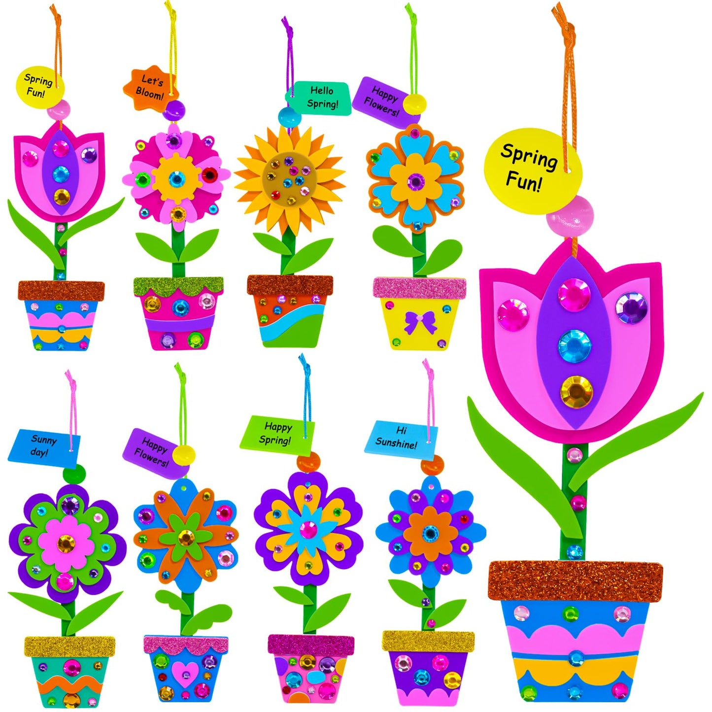 Winlyn 24 Sets Spring Potted Flower Craft Kits Kids Crafts DIY Potted Flower Ornaments Decorations Art Set Spring Flower Tulip Sunflower Stickers for Home Classroom Activities Party Favors