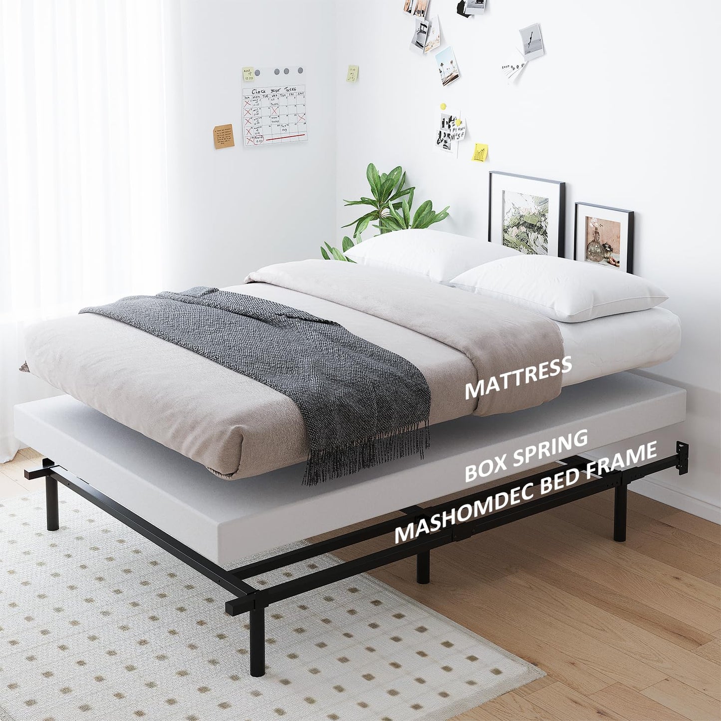 Mashomdec Full Metal Bed Frame, 7 Inch Low Heavy Duty Platform Bed Frames Full Size for Box Spring and Mattress, Easy Assembly, Noise-Free, Adjustable, Black