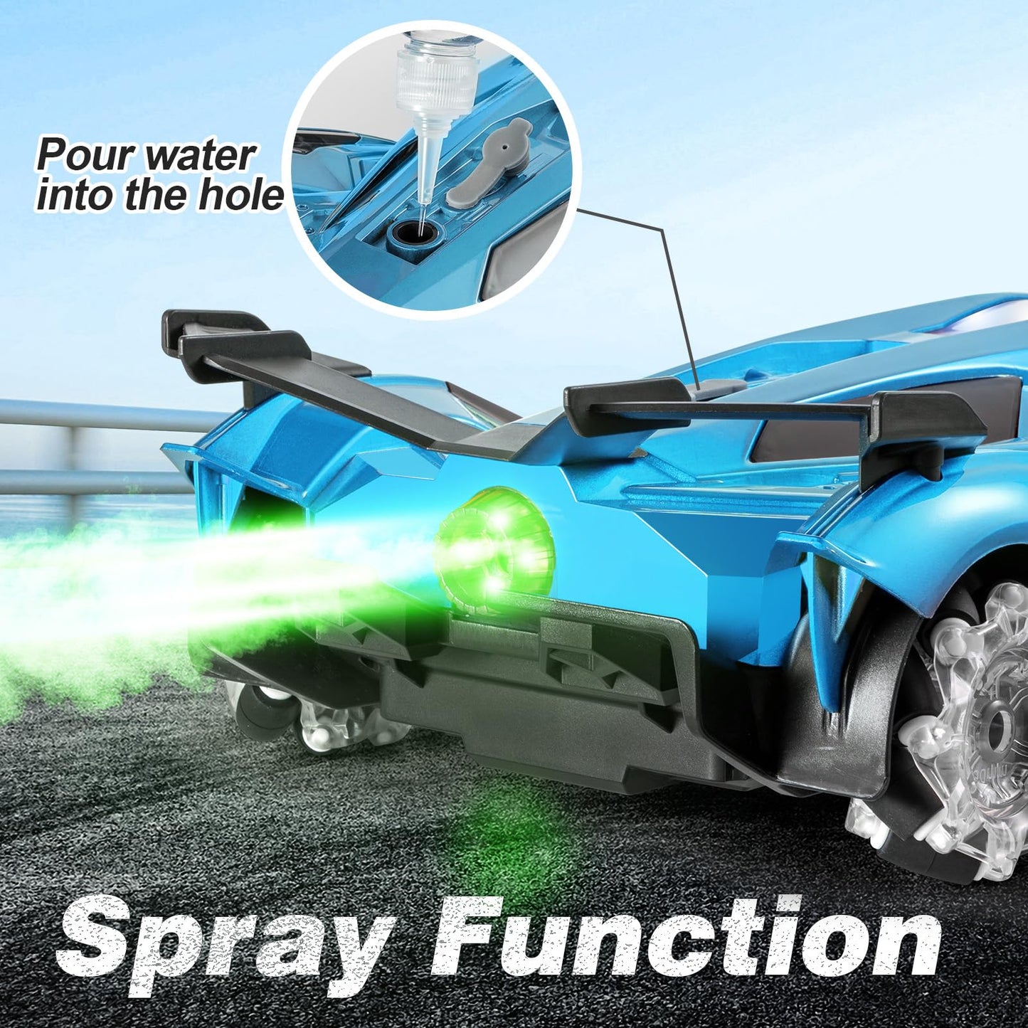 SASBSC Lamb Remote Control Car for Boys 4-7 8-12 Drift Rc Cars with 360° Rotation, Spray, Music & Lights 1:12 Rechargeable Rc Car Toys 10-12km/h Sport Race Toy Cars Gifts for Kids (Blue)