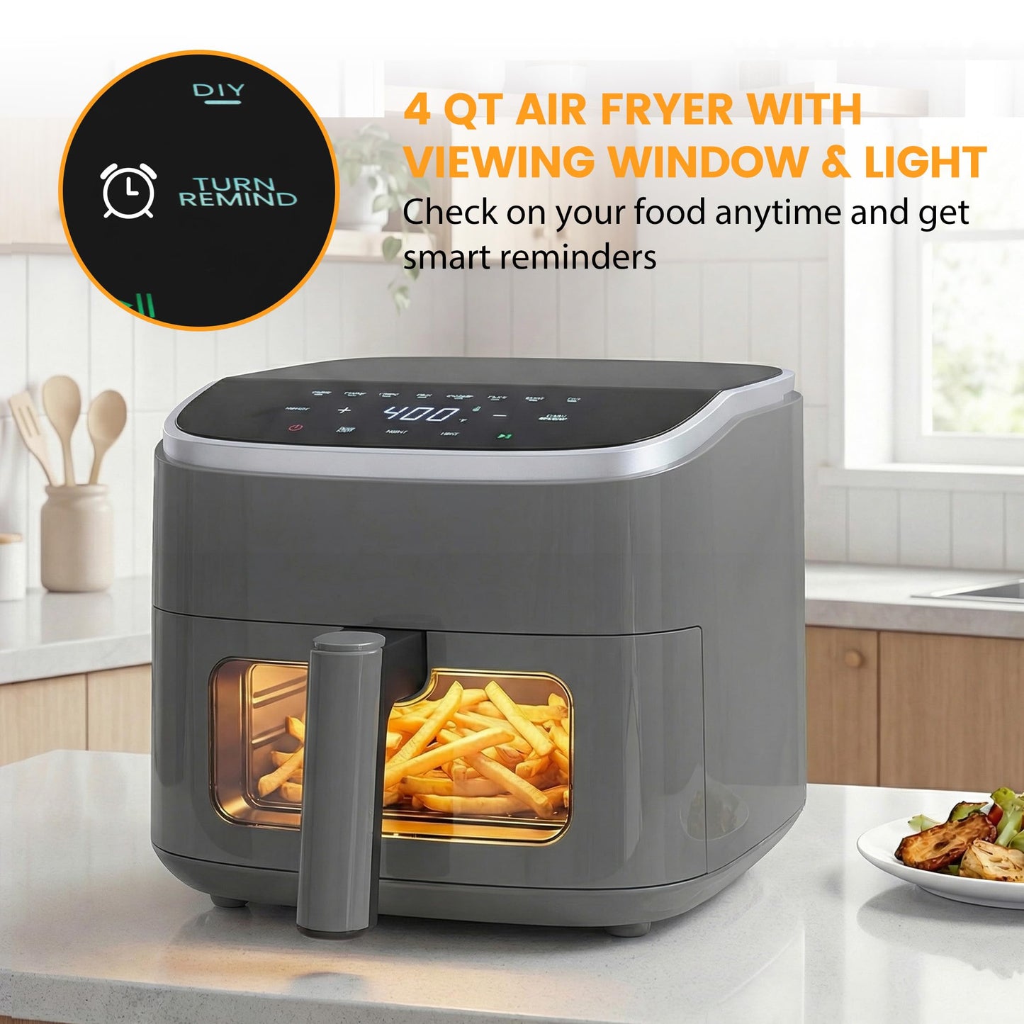 Sweetcrispy Air Fryer 4 Quart with Window, 1500W Digital Airfryer with 8 Presets, 60-Min Timer, Max 400°F, Auto Shut Off & Nonstick Dishwasher Safe Basket, Shake Reminder for Small Kitchen