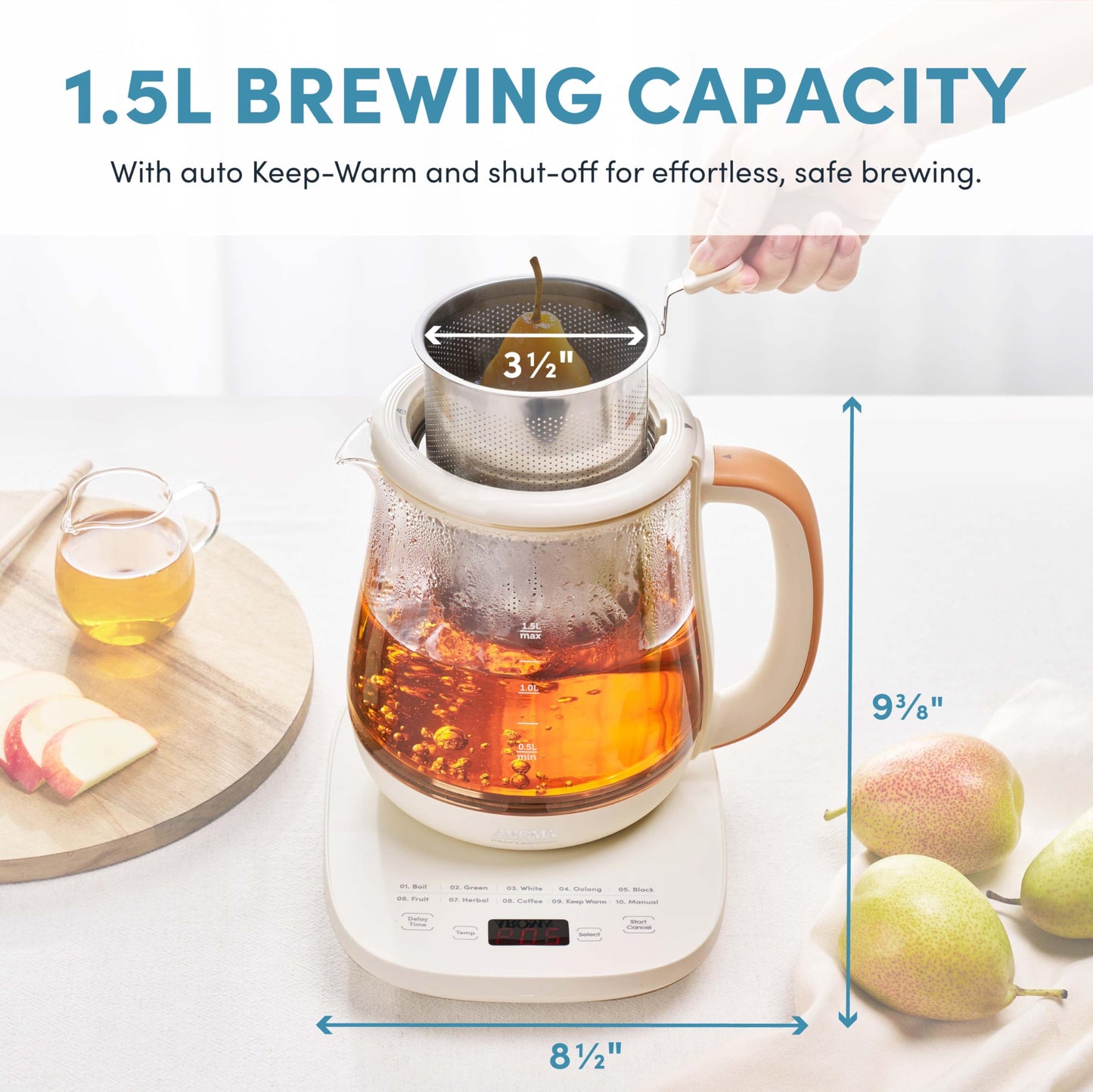 AROMA® Professional Infusion Glass Electric Tea Kettle with Temperature Control and 10 Preset Modes (6 Cups, 1.5 Liters)