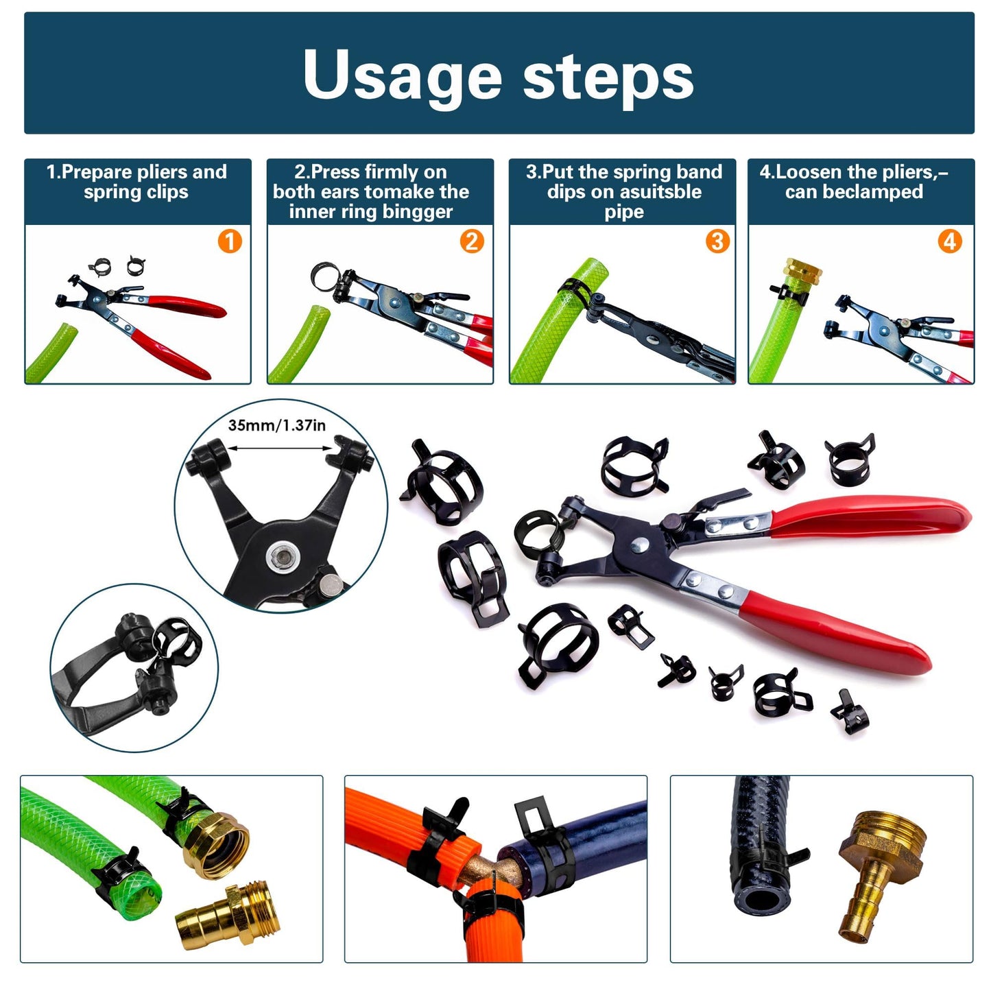 ASKWAY 340pcs Spring Pipe Clamps, With Spring Pipe Clamp Tools, 12 Sizes 6-22mm Spring Hose Clamps, Used To Fix Hose Interfaces In Automotive, Marine, Gardening, Industrial Applications