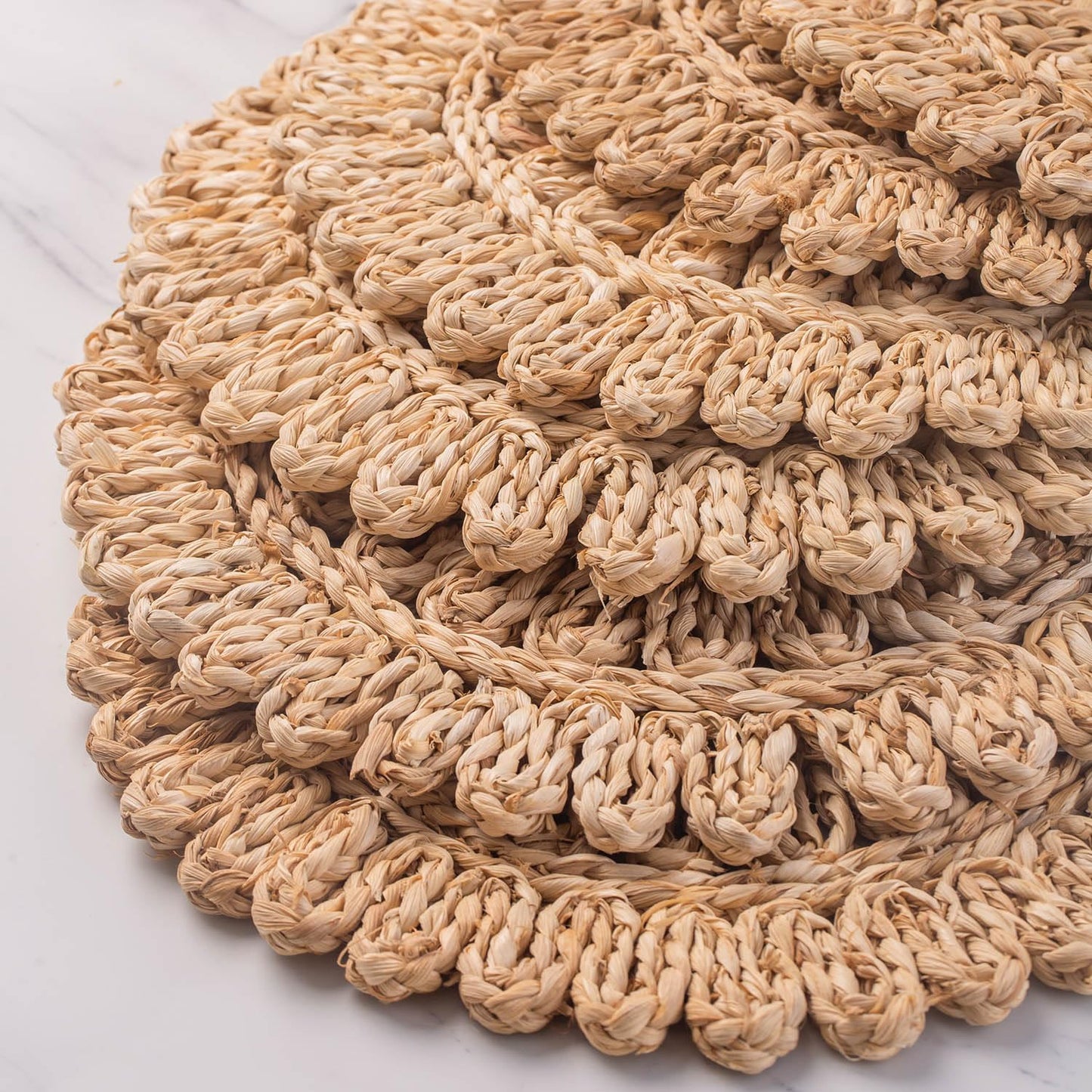 Laquedecraft 13.8" Set of 12 Round Corn Husk Placemats | Boho Woven Rattan Table Mats | Farmhouse Wicker Spring Plate Chargers Like Water Hyacinth, Seagrass Table Mats