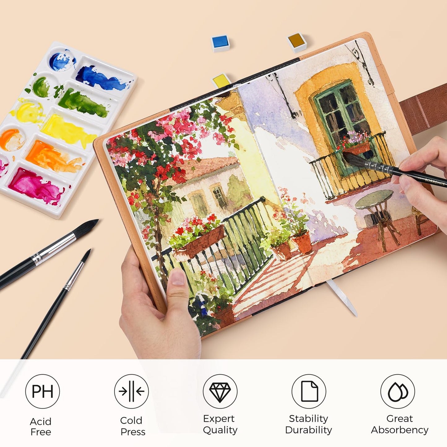 Watercolor Sketchbook,8.2 x 5.5 inch,20 Sheets Cold Press 100% Cotton 300 GSM 140lb,A5 Watercolor Paper for Art Painting, Drawing, Mixed Media