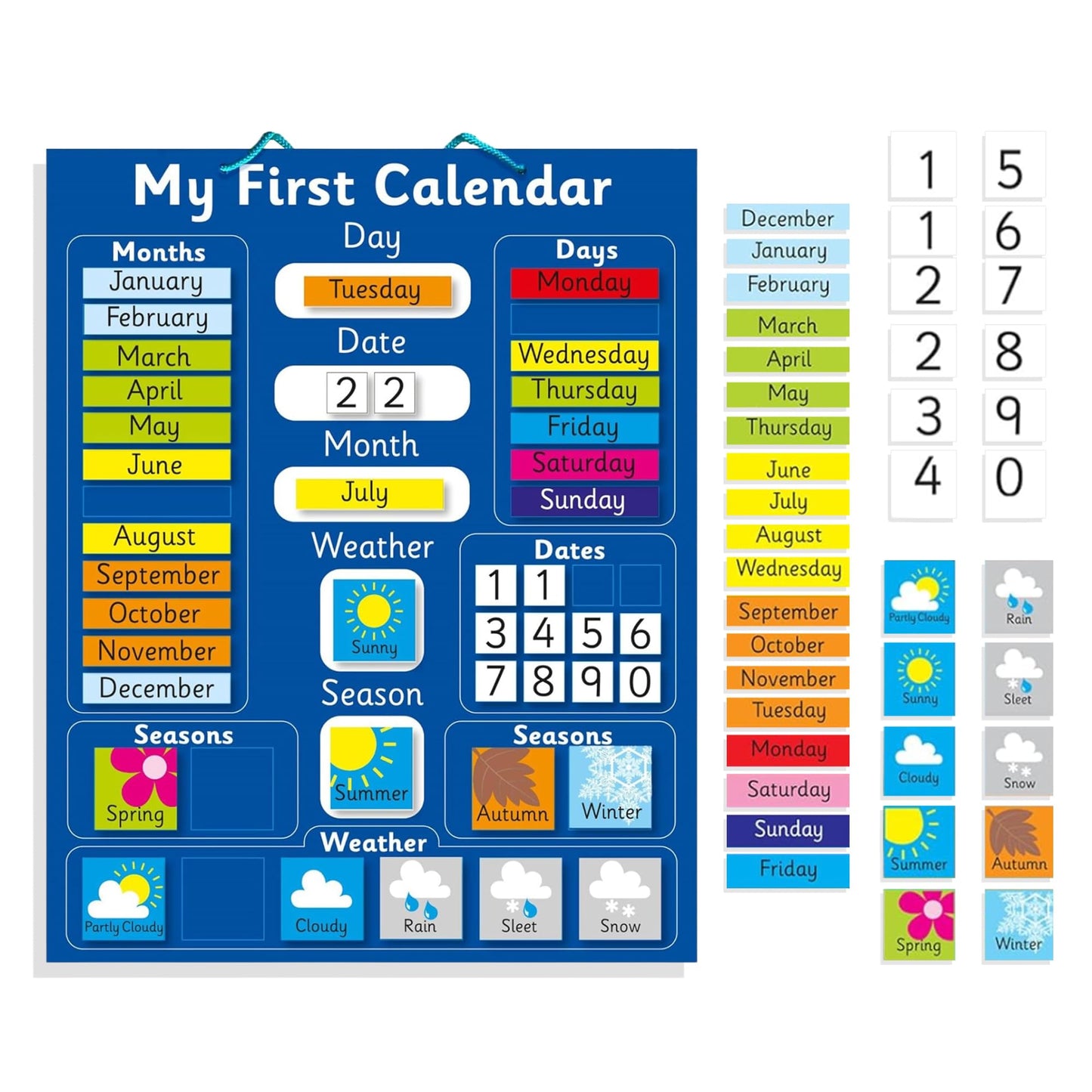 Fridge Magic Interactive Children's Magnetic Learning Calendar - Blue- Fun Educational Tool for Time, Seasons, and Weather Awareness - 40x32 cm with Easy Hang Loop