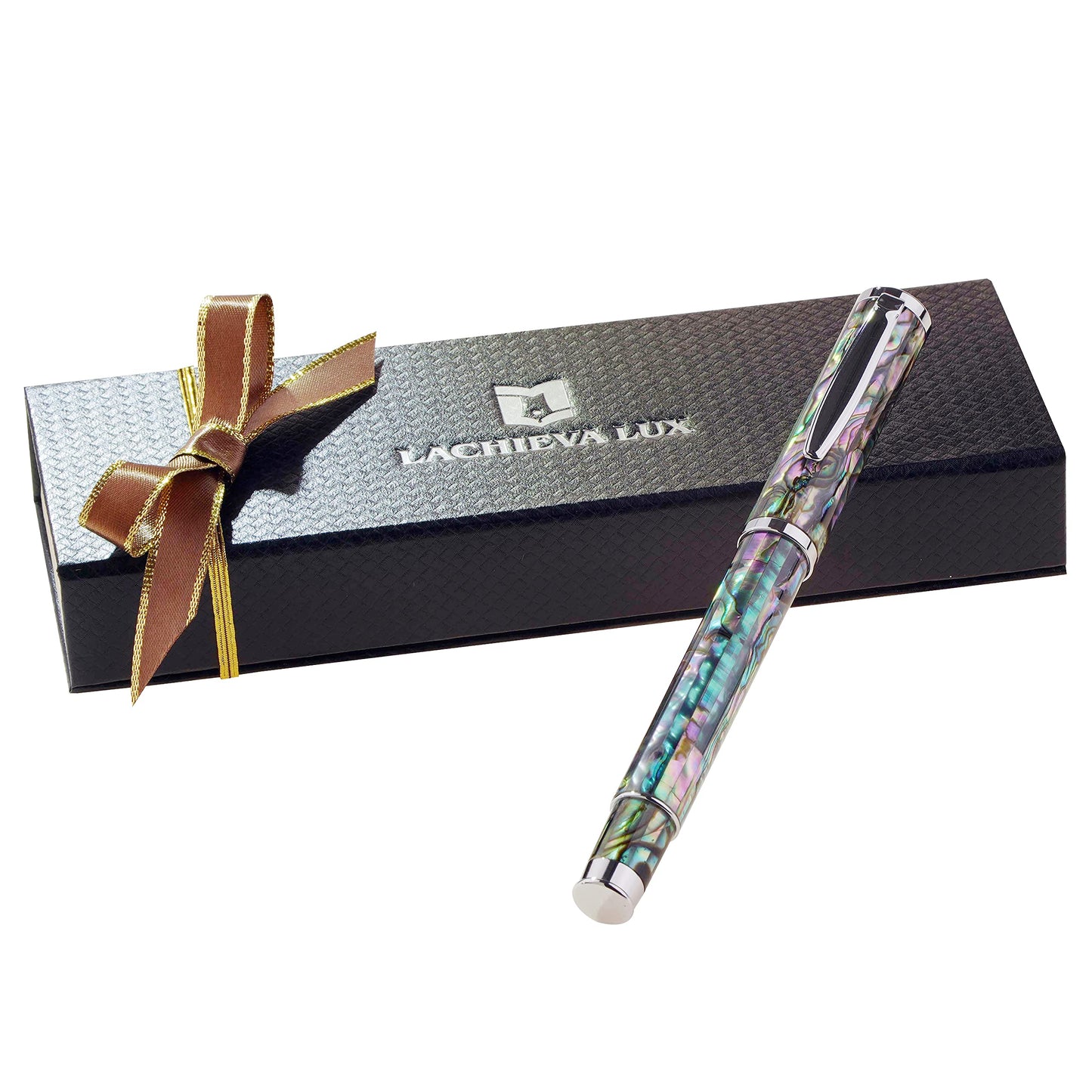 LACHIEVA LUX Abalone Shell Fountain Pen with German-Made Fine Nib – Smooth Ink Flow, Refillable Ink Converter, Handcrafted Luxury Pen for Calligraphy & Gift Set