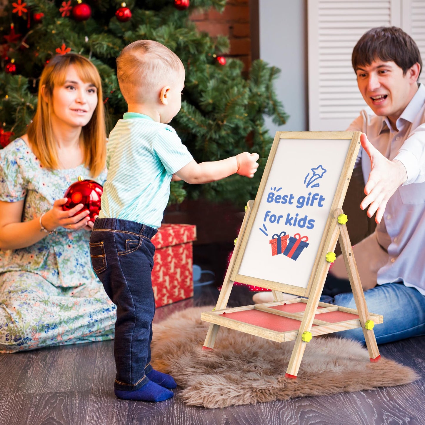 JOYOOSS Easel for Kids Chalkboard,Wooden Blackboard for Kid Toddlers Easel Adjustable Magnetic White Board Chalkboard for Kids Dry Erase Art Easels for Toddler Drawing Board for Kid Ages 4-8 8-12 Red