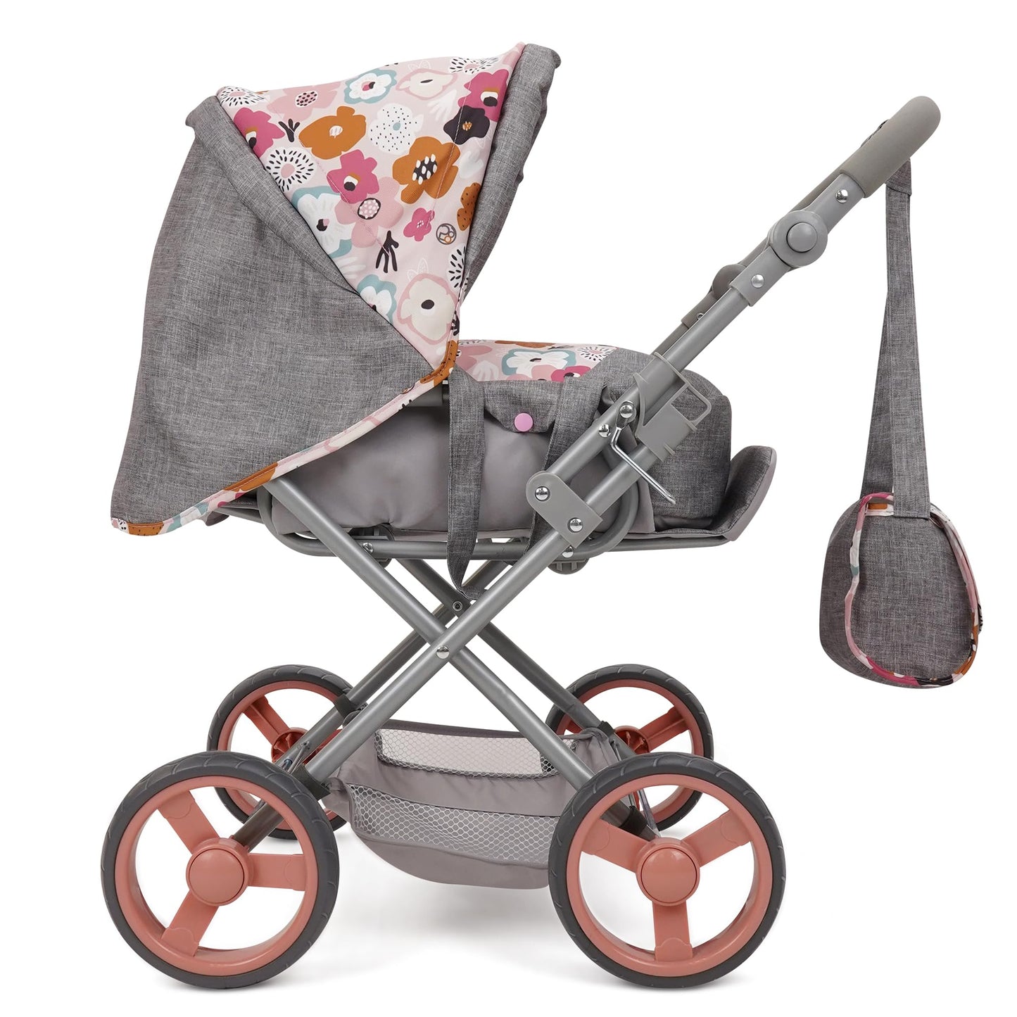 509 Crew: Melange Flora - Kelly Deluxe Doll Pram - Matching Bag, Removable Carrycot, Large Canopy, Shopping Basket, Doll Accessory, Kids Toy, Ages 3+