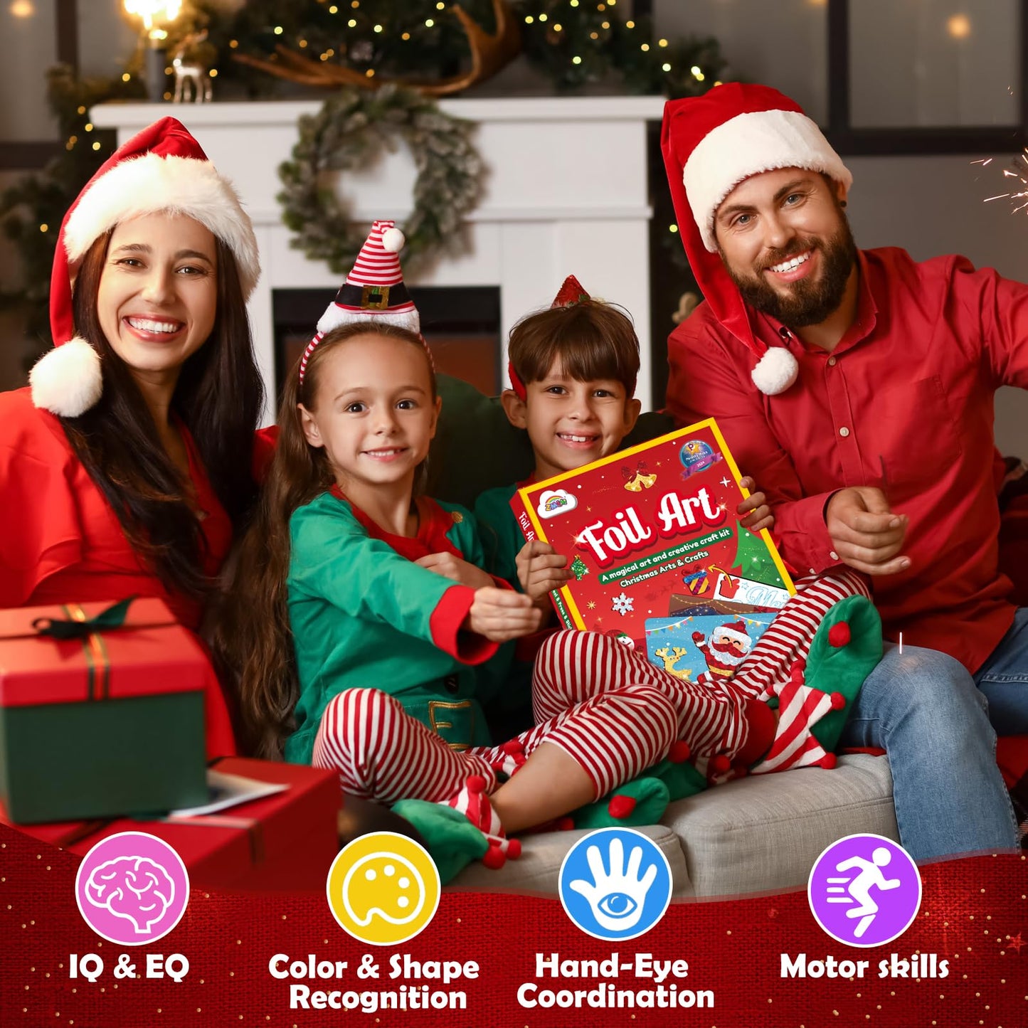 ZMLM Arts Crafts Gifts for Kids: Foil Art for 4 5 6 7 8 9 10 Year Old Girls and Boys - Foil Arts & Crafts Gifts for Kids - Little Children's Fun Birthday Activities Kits Travel Toys(Christmas)
