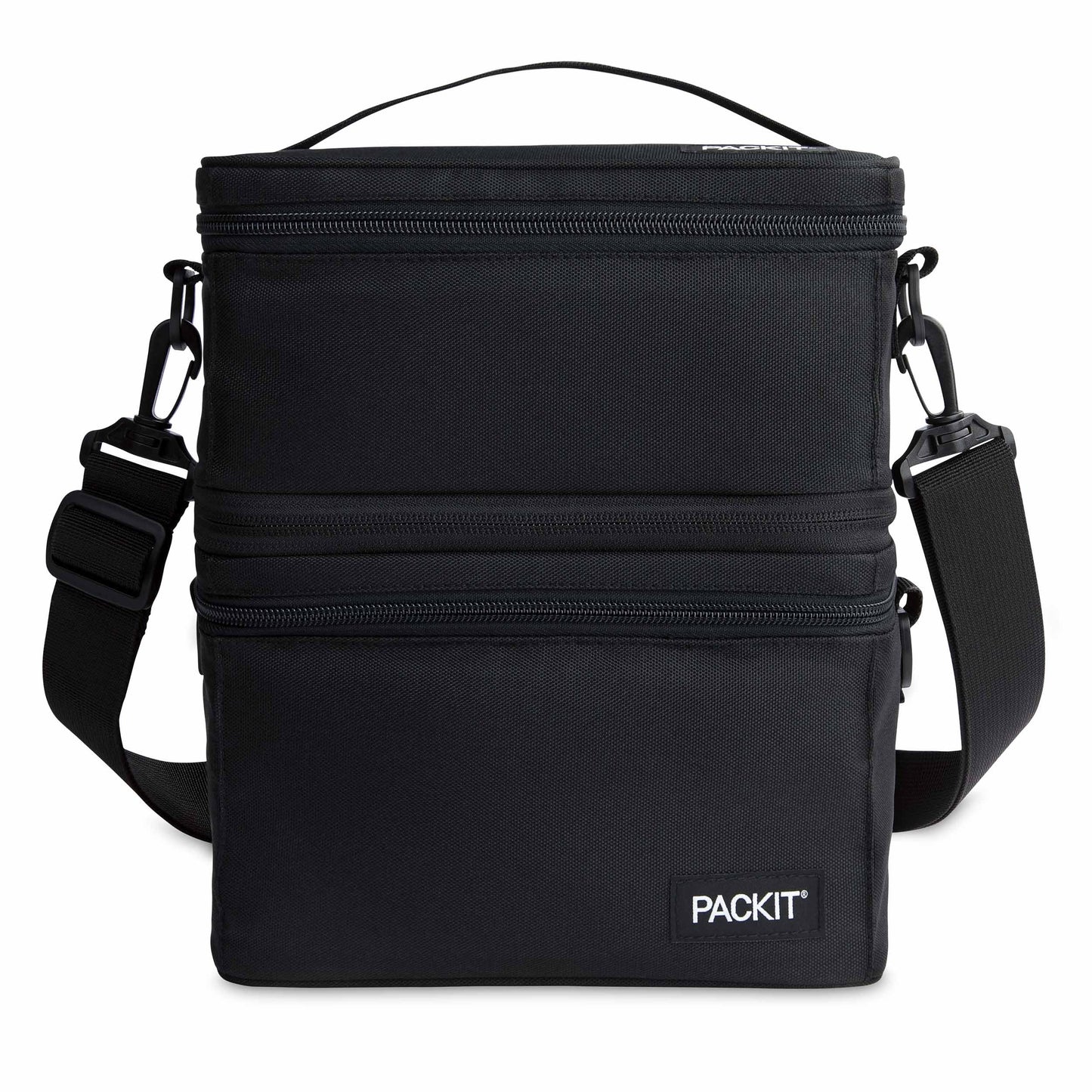 PackIt MOD 3-IN-1 Lunch Box, Black, Triple Function System, Insulated and Freezable with EcoFreeze® Technology, Removable Crossbody Strap, Top Handle, Designed for Fresh Office or Work Lunches