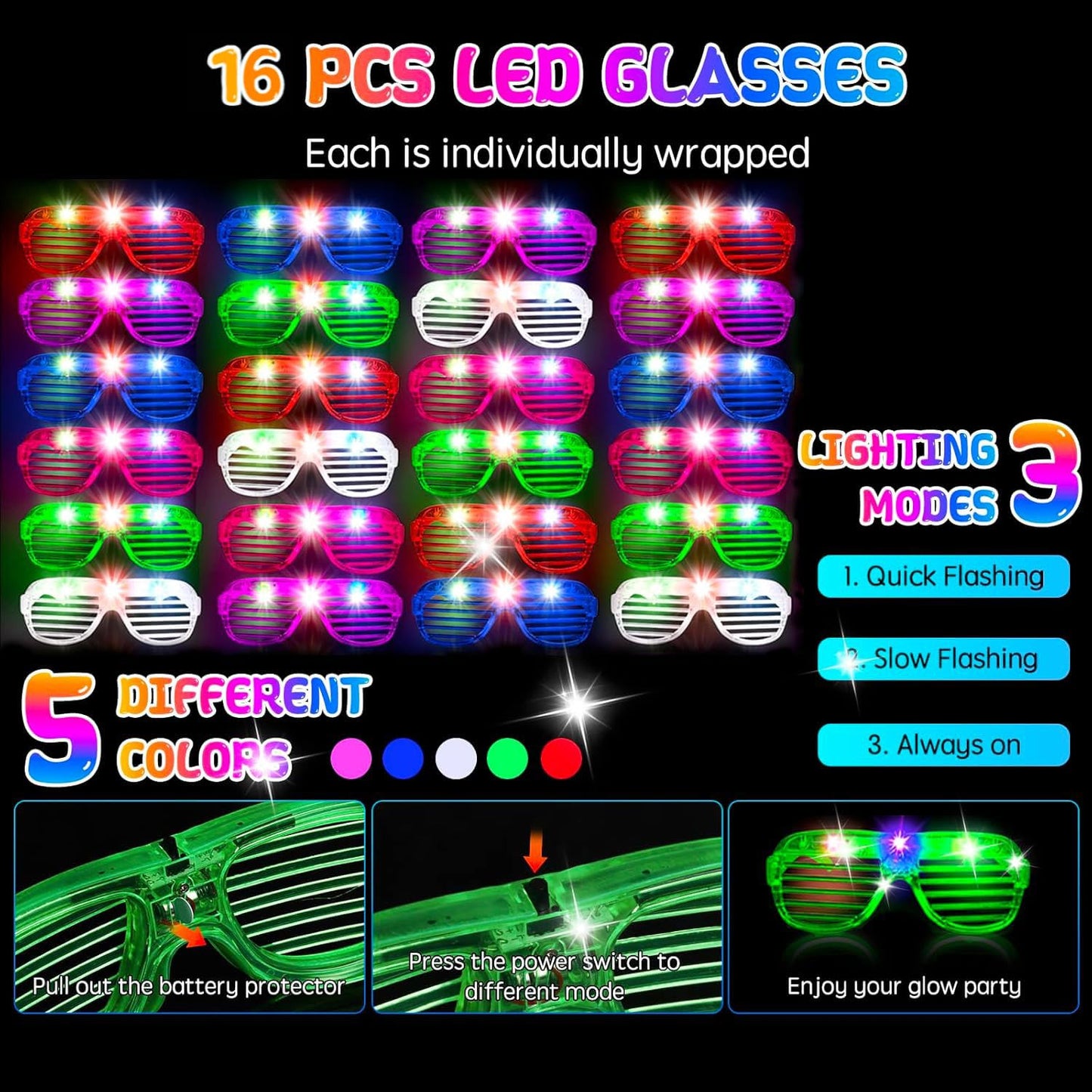 248PCS Glow in the Dark Party Supplies, Party Pack Bulk , 16PCS Foam Glow Sticks & LED Glasses, 16PCS LED Light Up Rings and 200PCS Glow Sticks for Neon Party Decorations, halloween party favors