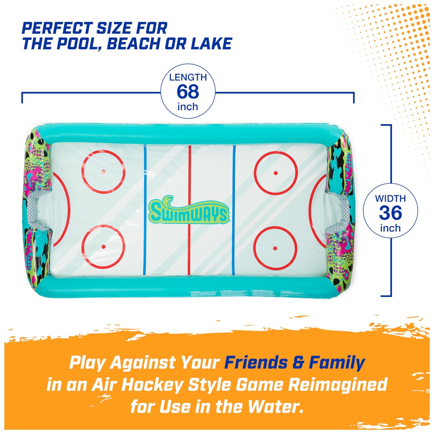 SwimWays Hydro Hockey Inflatable Water Floating Table Hockey Set, Pool Toy for Kids Ages 5+