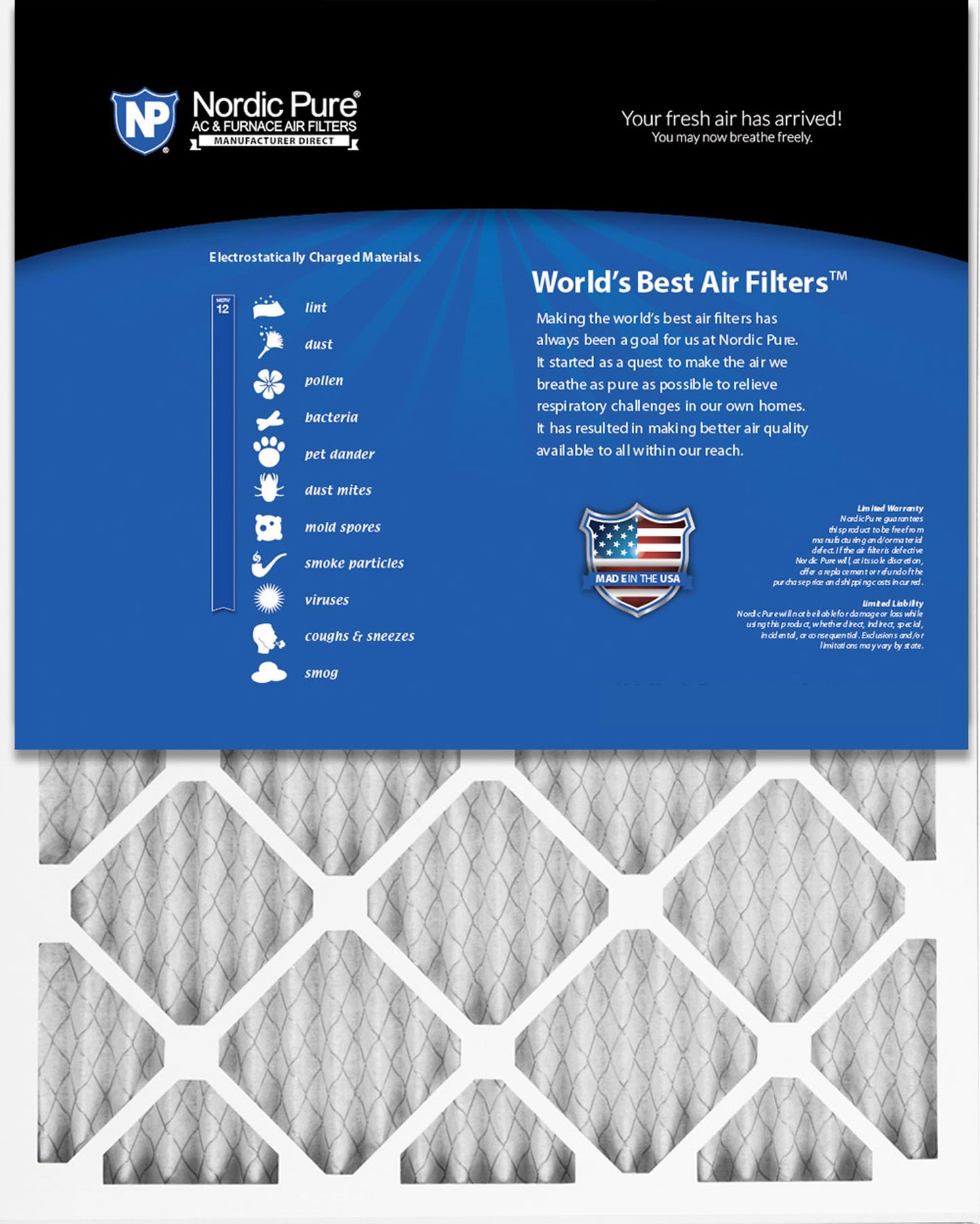 Nordic Pure 14x14x1 (13 3/4 x 13 3/4 x 3/4) Pleated MERV 12 Air Filters 6 Pack